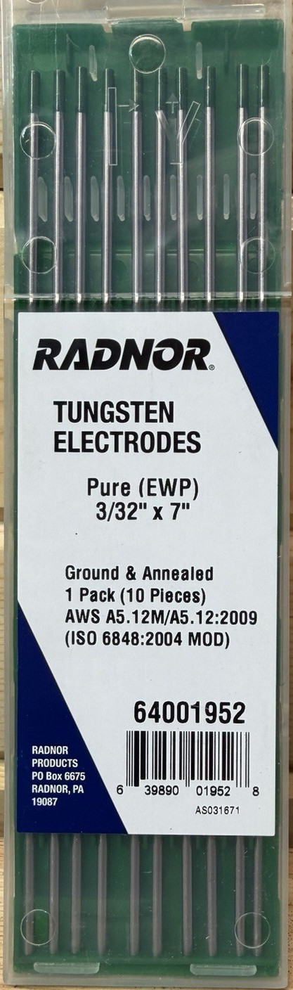 Radnor Pure Tungsten Electrodes 3/32 in x 7 in 10-Pack MPN 64001952