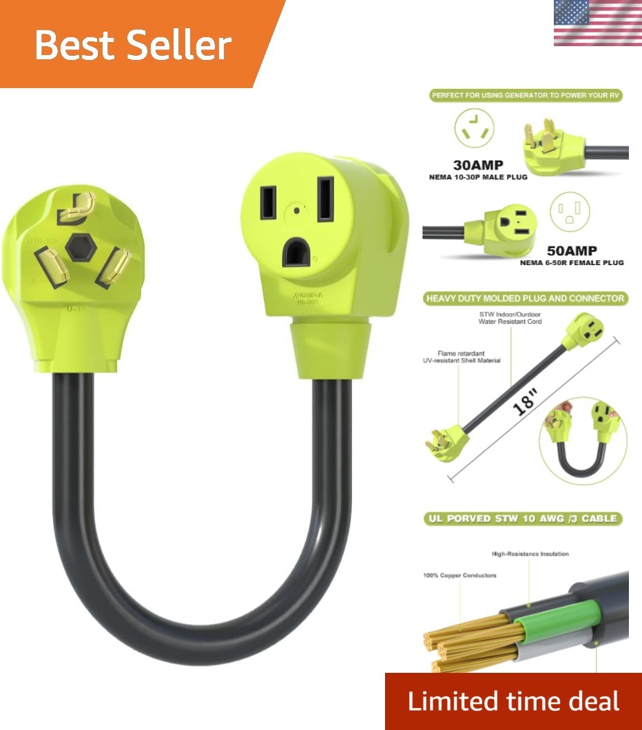 Flexible 1.5FT Welder Plug Adapter – Durable, Heavy-Duty NEMA 10-30P to 6-50R