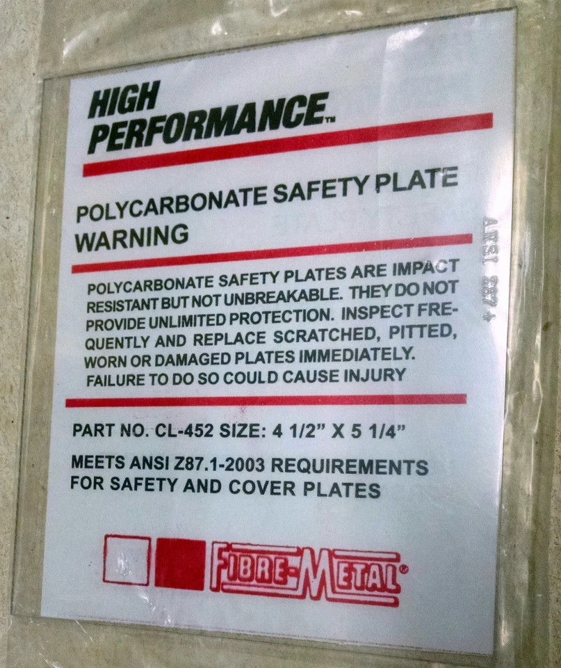 Honeywell Fibre-Metal CL-452 Welding Safety Plate Front Lens Tigerhood ADF CL452