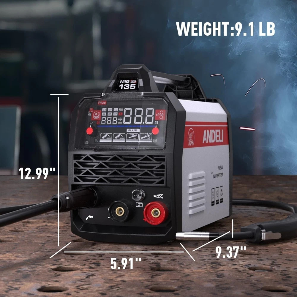 ANDELI 135A MIG Welder 110V/220V, PULSE Flux Core MIG/Lift Tig/Stick 3-in-1 Gasl