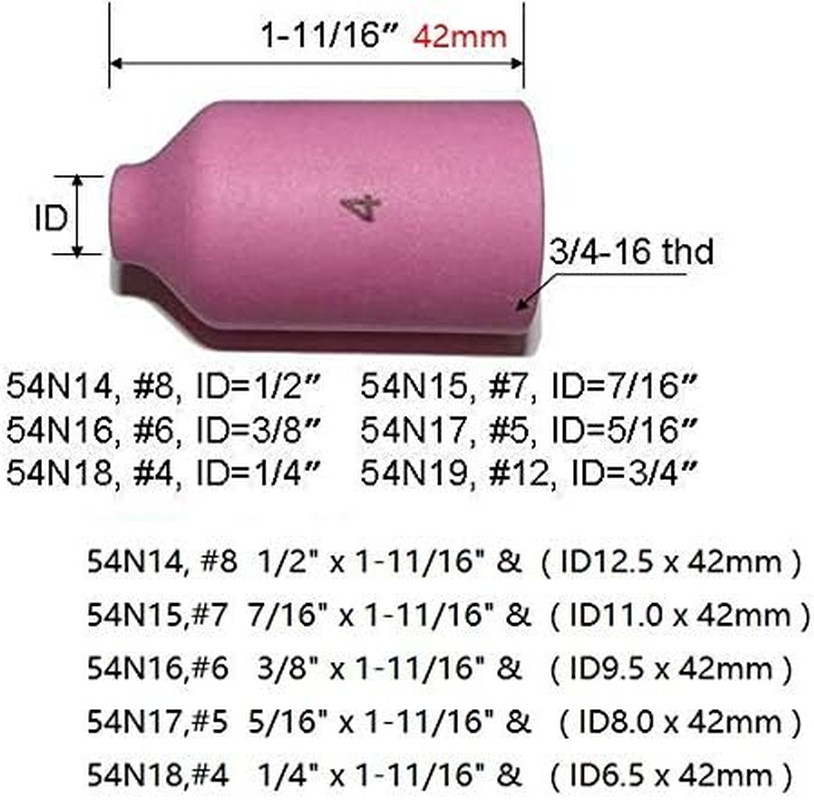 TIG Jumbo Gas Lens Collet Body Alumina Nozzle Ceramic Cups Assorted Size Kit Fit
