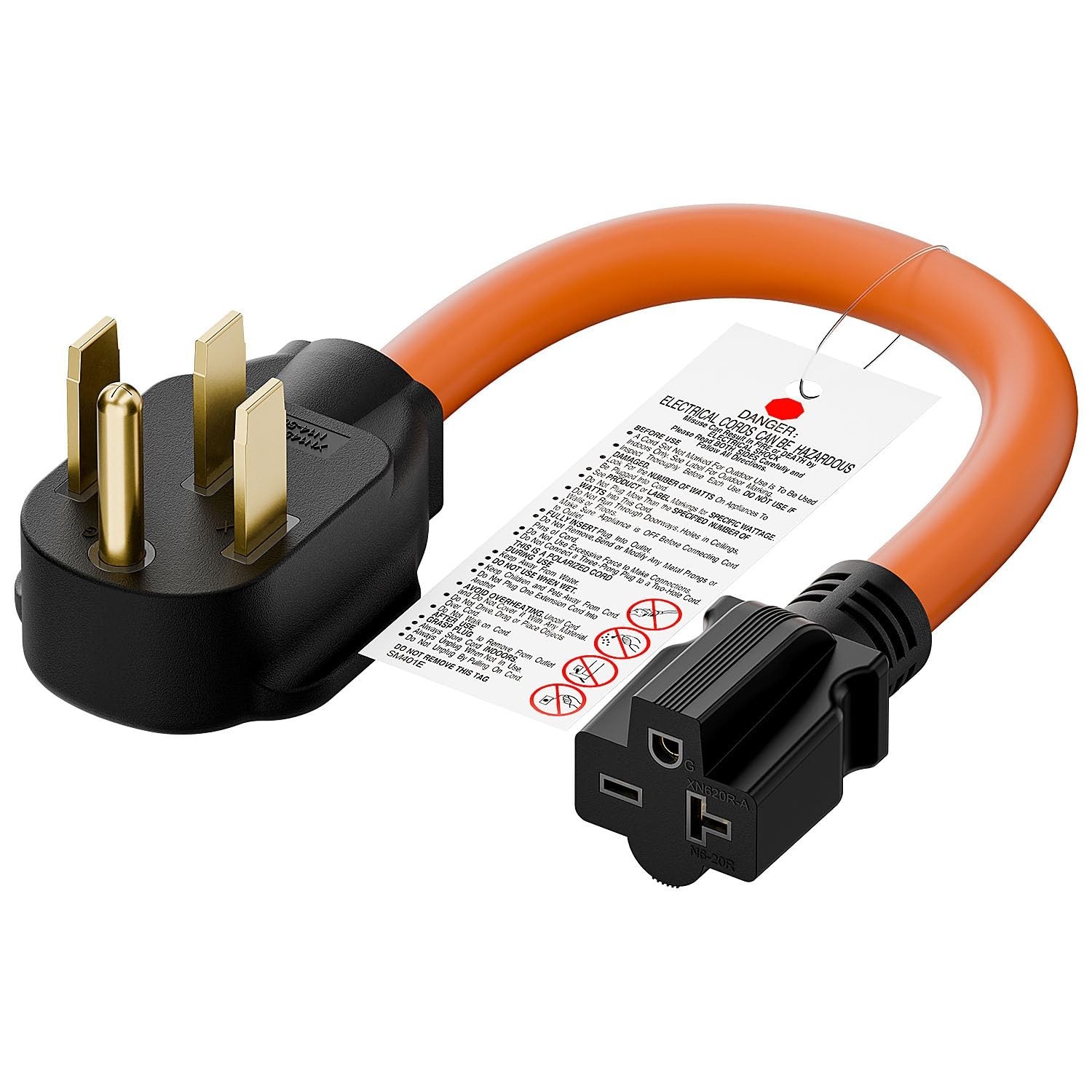 Heavy Duty 1FT 10/3 NEMA 14-50P to 6-20R/6-15R T-Blade Adapter, 250V 20A EV Char