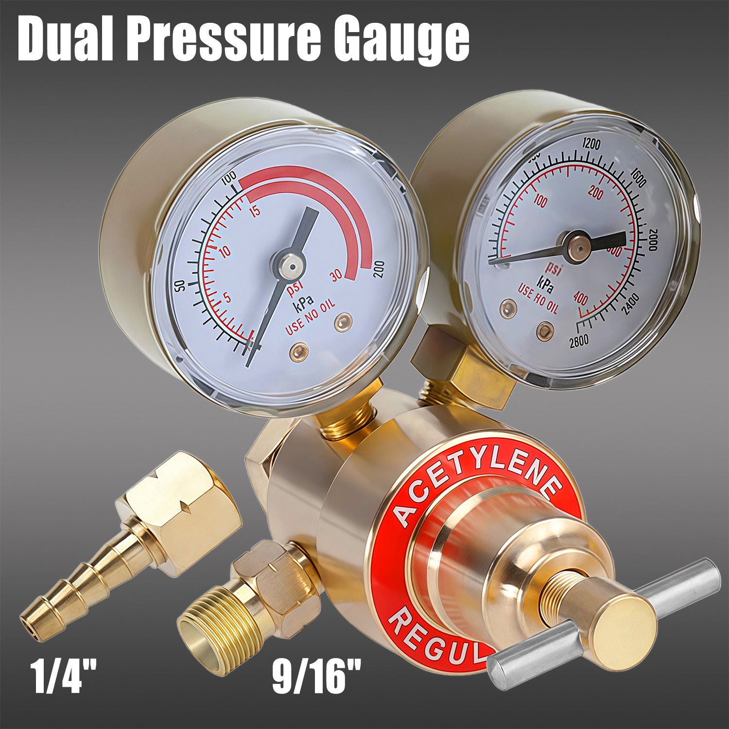 Acetylene Welding Gas Regulator CGA200 0-400PSI Precision Gauges 9/16″-18 Outlet