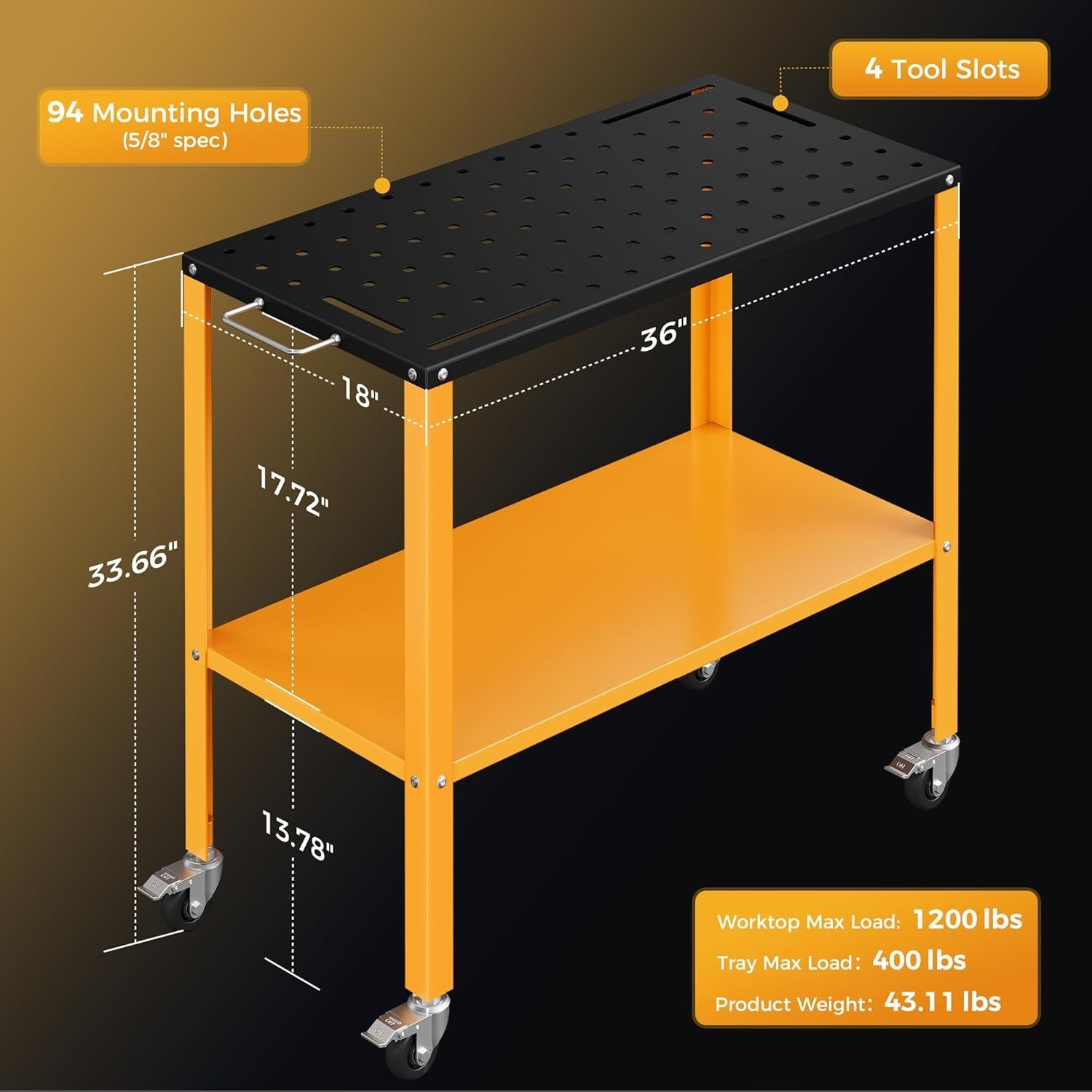 Mobile 1200 lbs Welding Table with Storage Tray – Black Oxide Finish Workbench
