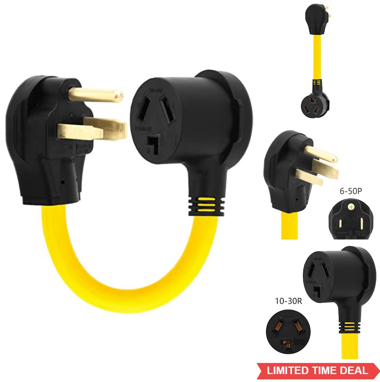 Welder to Dryer Adapter Cord NEMA 6-50P to 10-30R 10AWG STW 1FT 50A 30A