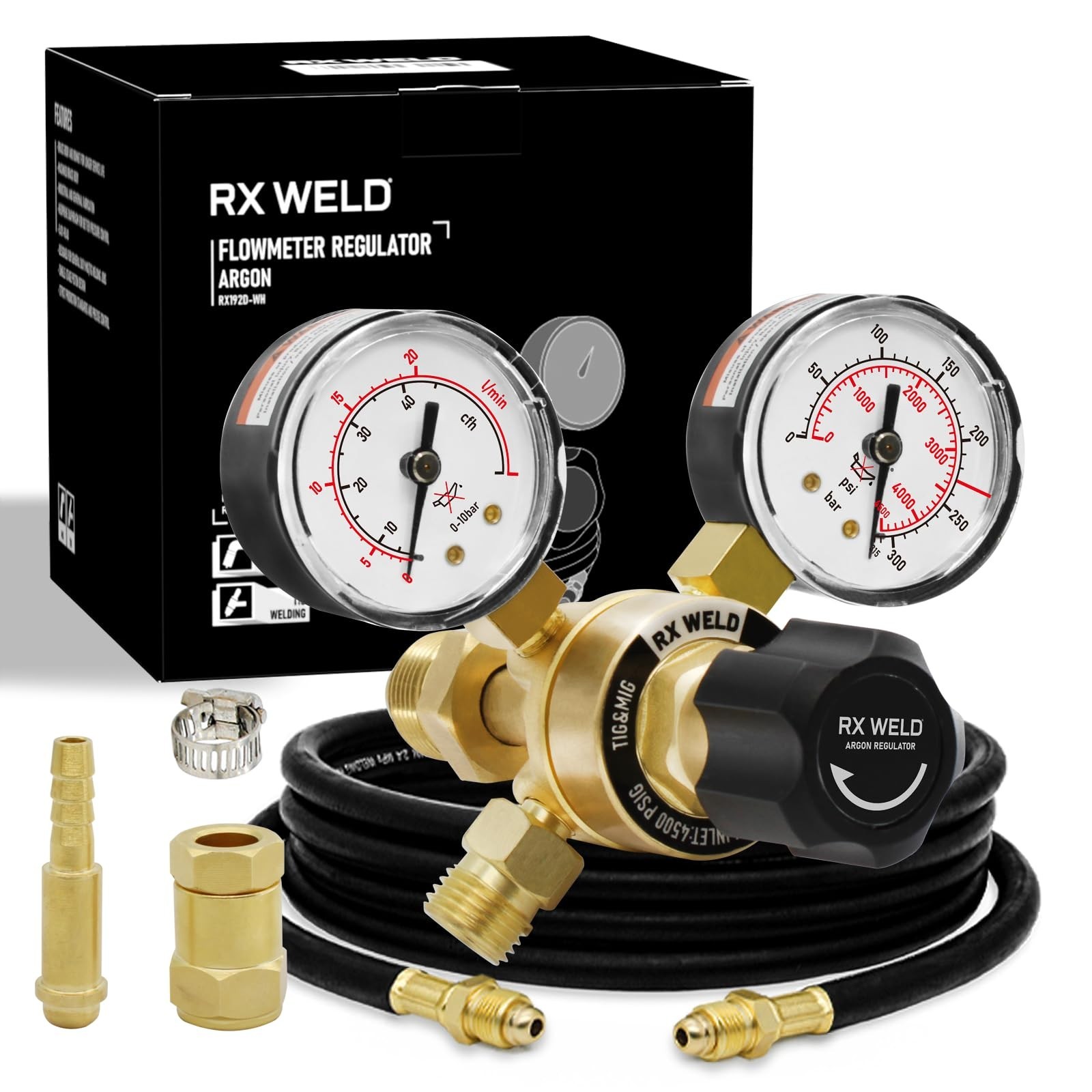 RX WELD Argon Regulator Flow Meter, CGA580 Inlet Gas Welding Gauge with 6.6FT…