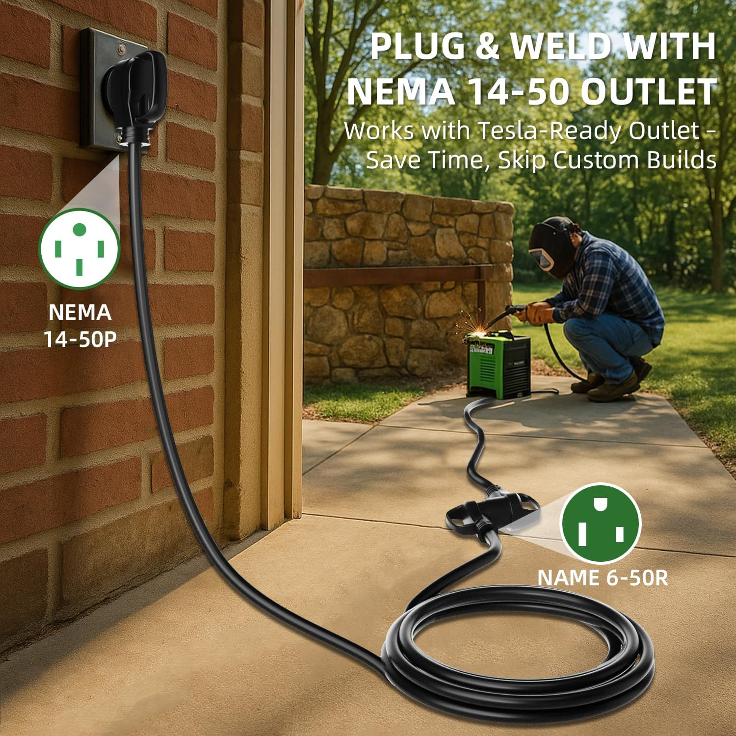 6 AWG Welder Extension Cord 10FT, NEMA 14-50P to 6-50R Adapter, 50 Amp 250V 1250