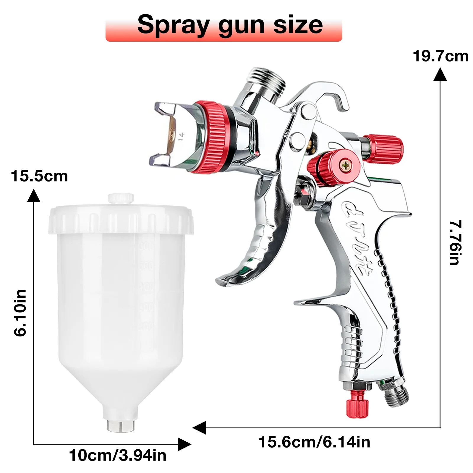 1.4mm 1.7mm 2.0mm HVLP Spray Gun Automatic Paint Spray Gun Tool 600ml No Clean