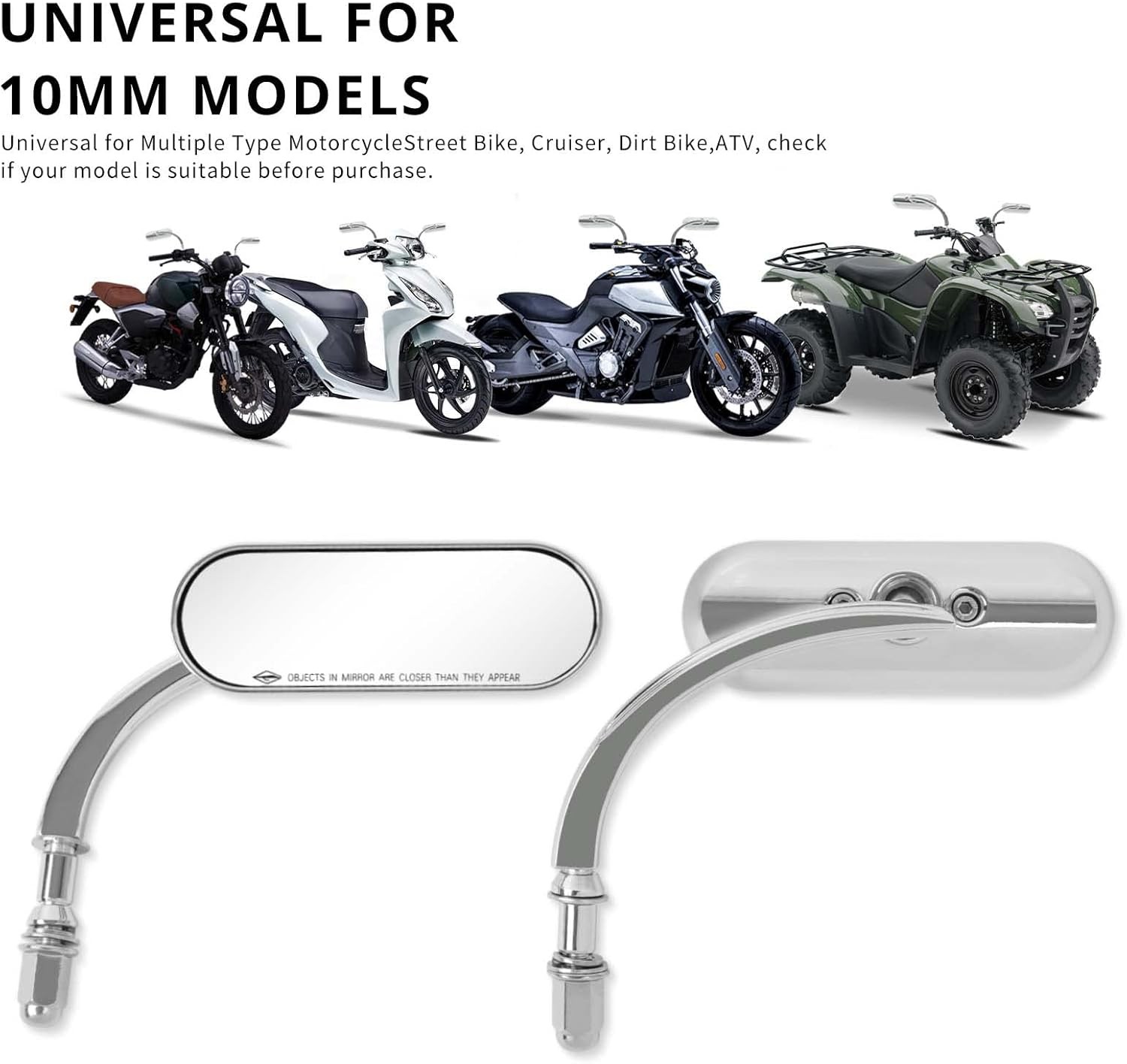 Chrome Motorcycle 8Mm 10Mm Sportster Mirrors for Harley Road King Street Electra
