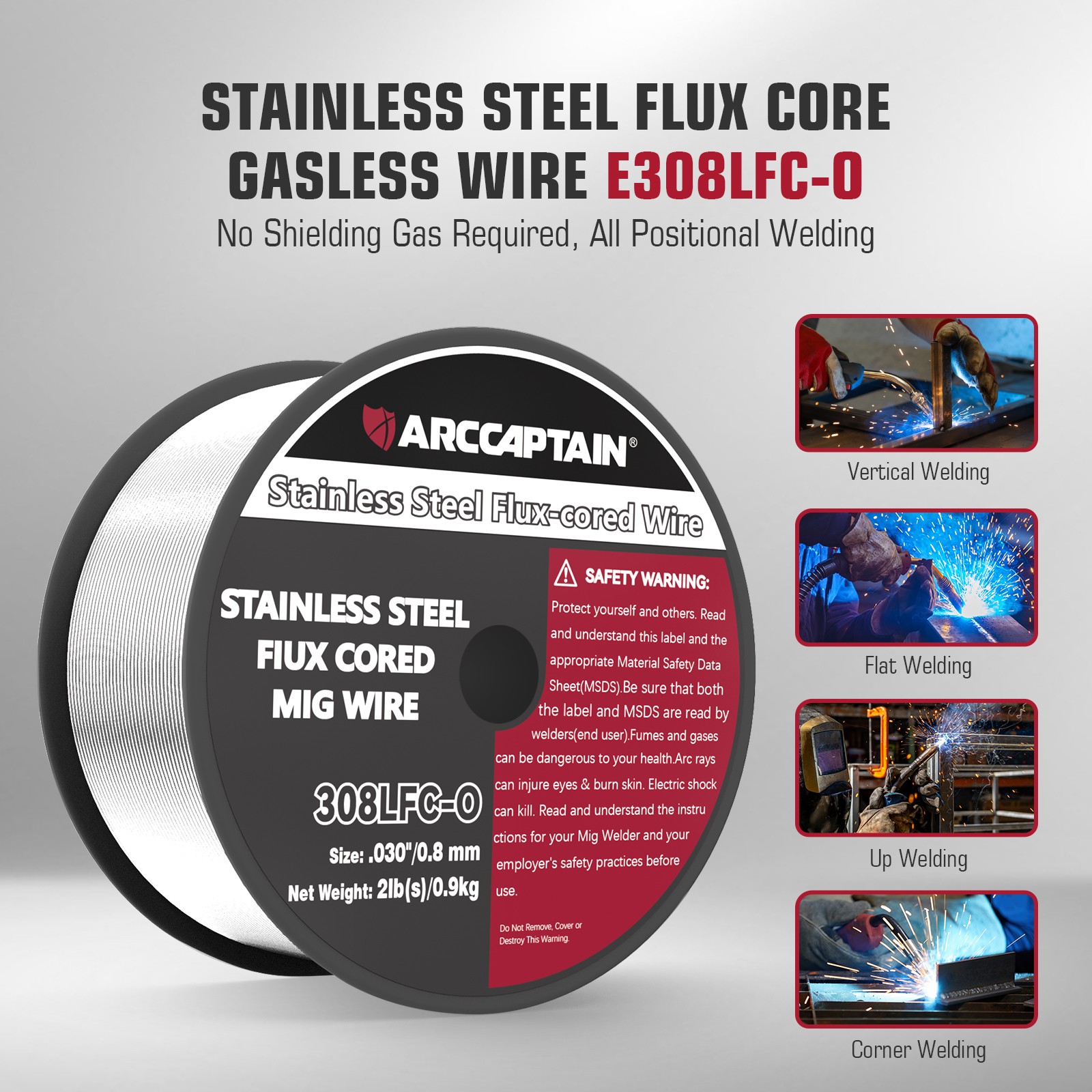 ARCCAPTAIN E308LFC-O .030″ Stainless Steel Gasless Flux Cored Welding Wire