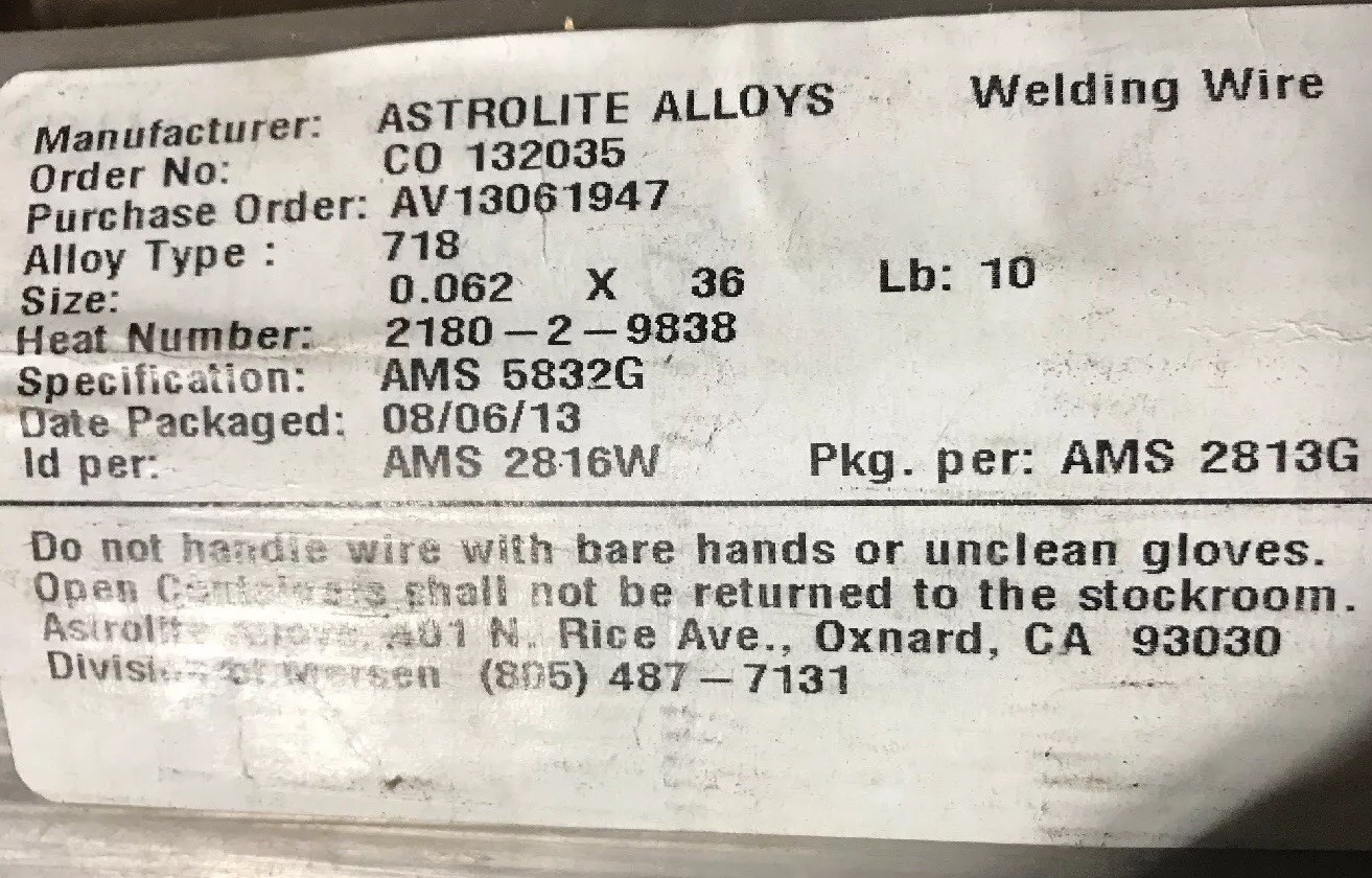 1/16” Super Alloy 718 Nickel Inconel 2 Pc’s 18” Long Bare Tig Welding Wire GTAW