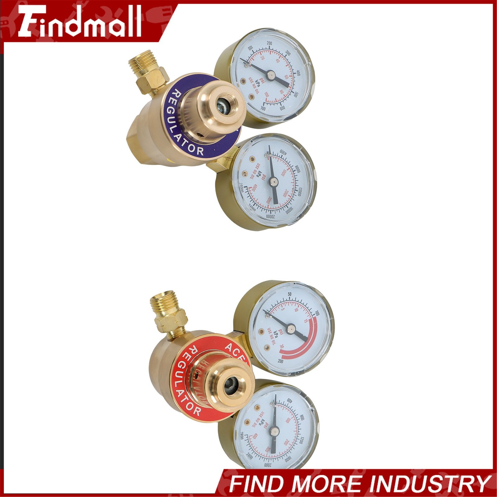 Findmall Solid Brass Oxygen and Acetylene Regulators, CGA540 and CGA200