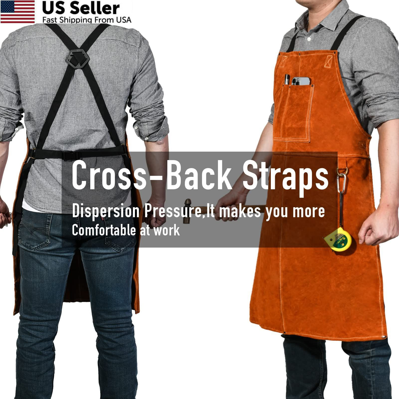 Leather Welding Work Apron – Heat Resistant & Flame 24″ X 36″, Tan