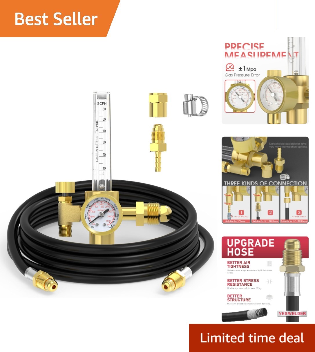 Versatile MIG TIG Gas Regulator with 8ft Hose and Multiple Outlets for Safety