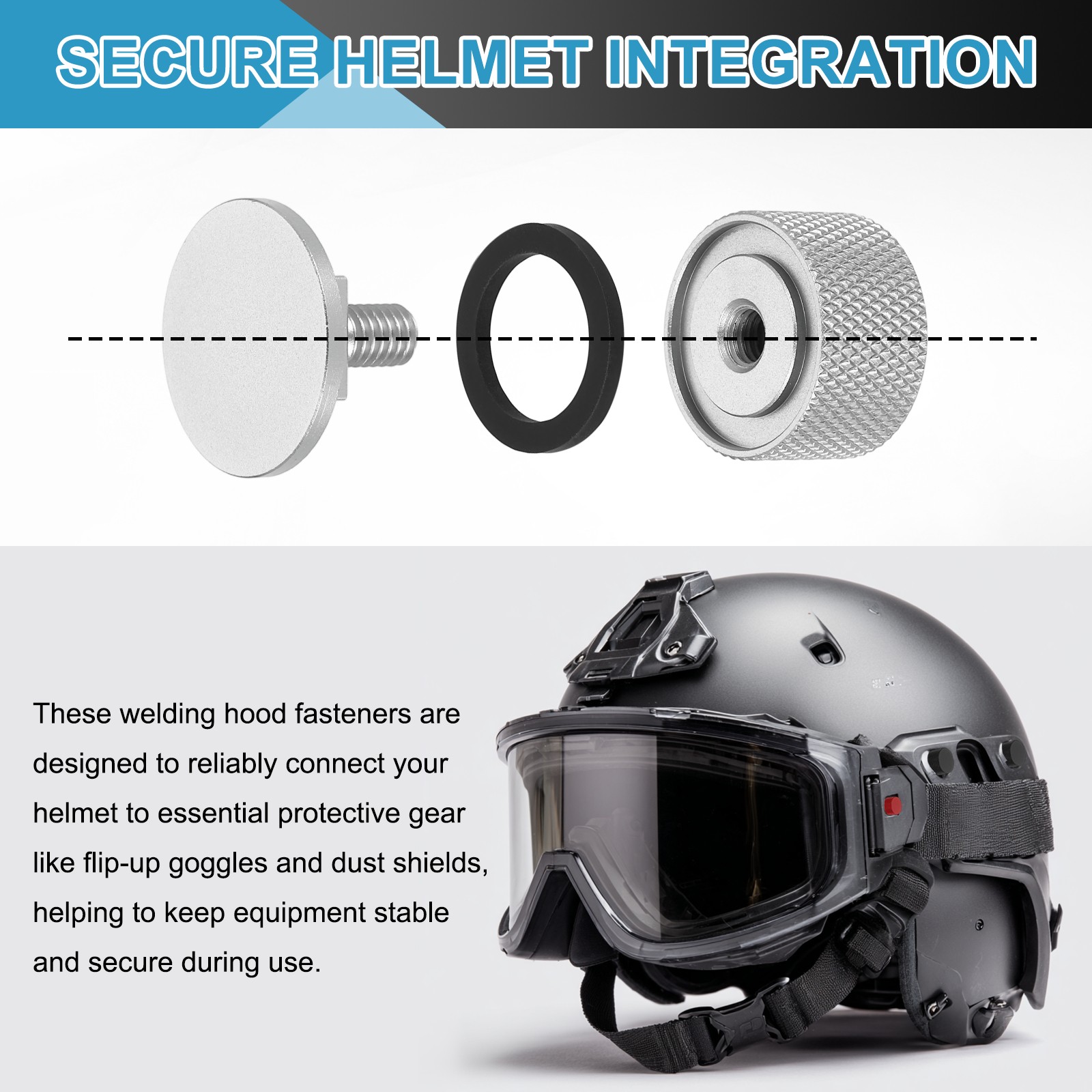 Welding Hood Helmet Fasteners Inside Anti-Slip Rubber Pad with Hole Silver
