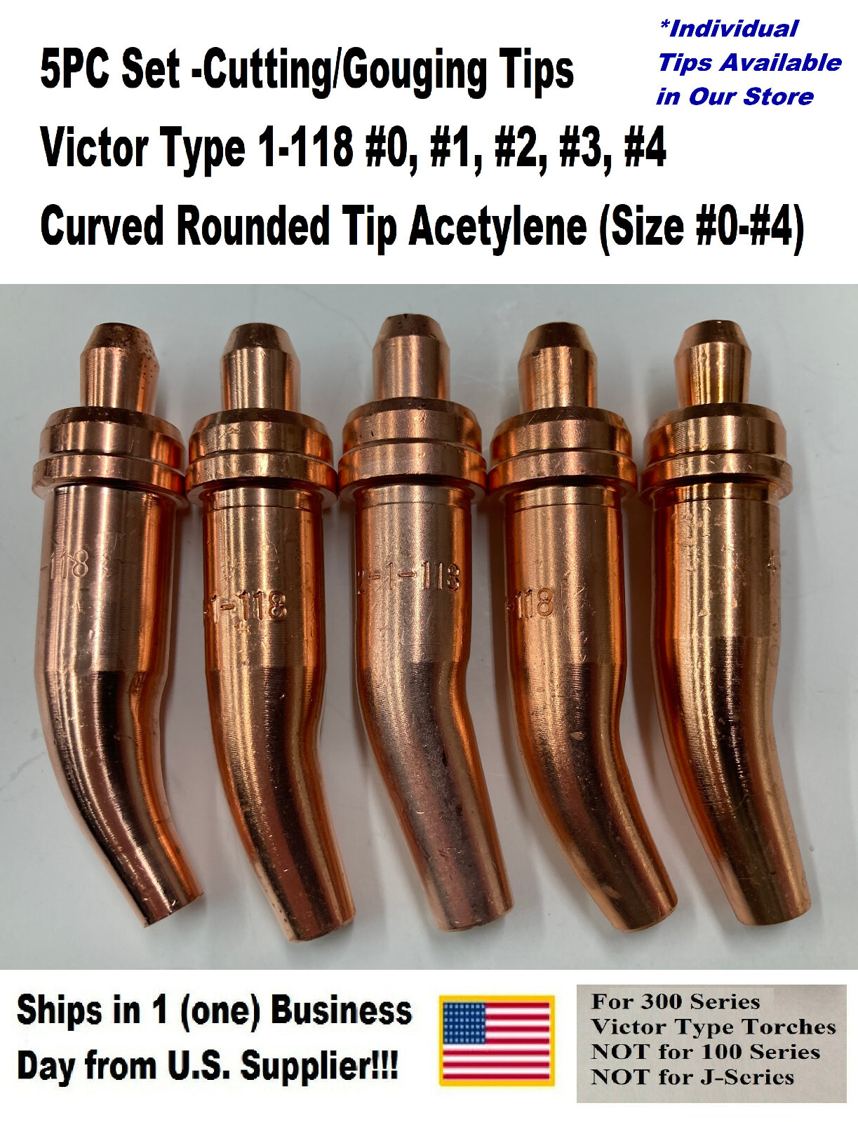 Cutting/Gouging Rounded Tip Set-Victor Type 1-118 #0, #1, #2, #3, #4 (Acetylene)