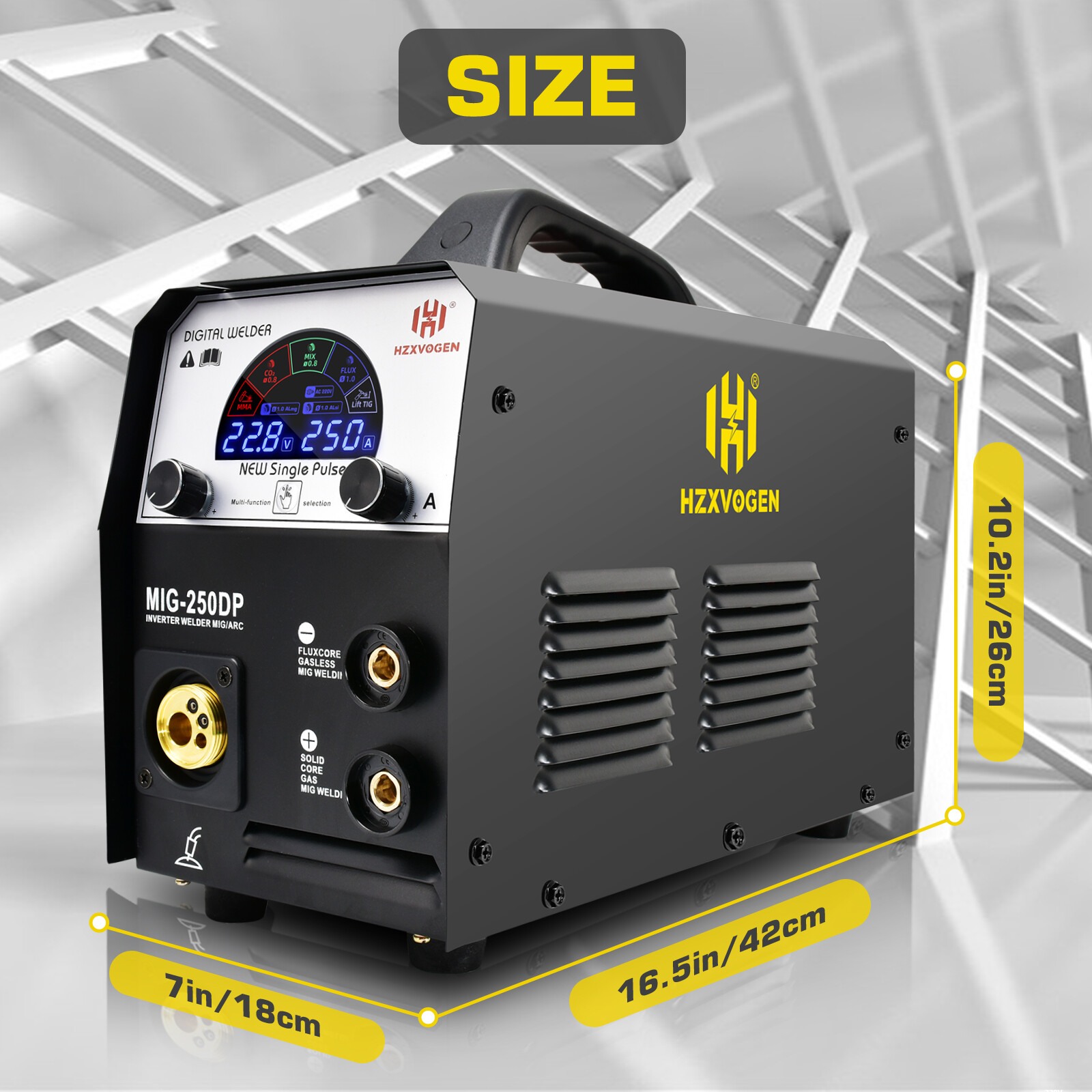 HZXVOGEN MIG Welder 110V/220V MMA TIG Gas Gasless Inverter Welding Machine 4in1