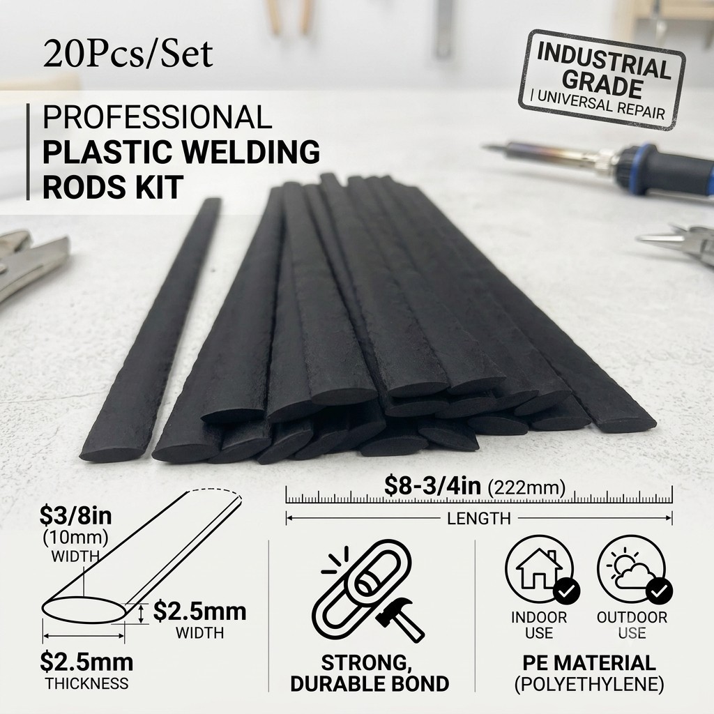 Plastic Welding Rods 20Pcs 2.5mm PE 8-3/4×3/8in Strong Bond Indoor Outdoor Kit