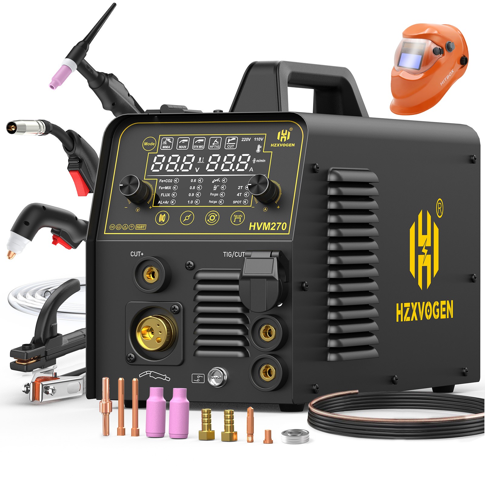 250A 6in1 MIG Gas/Gasless CUT HF TIG MMA Welder Plasma Cutter Combo Machine 230V