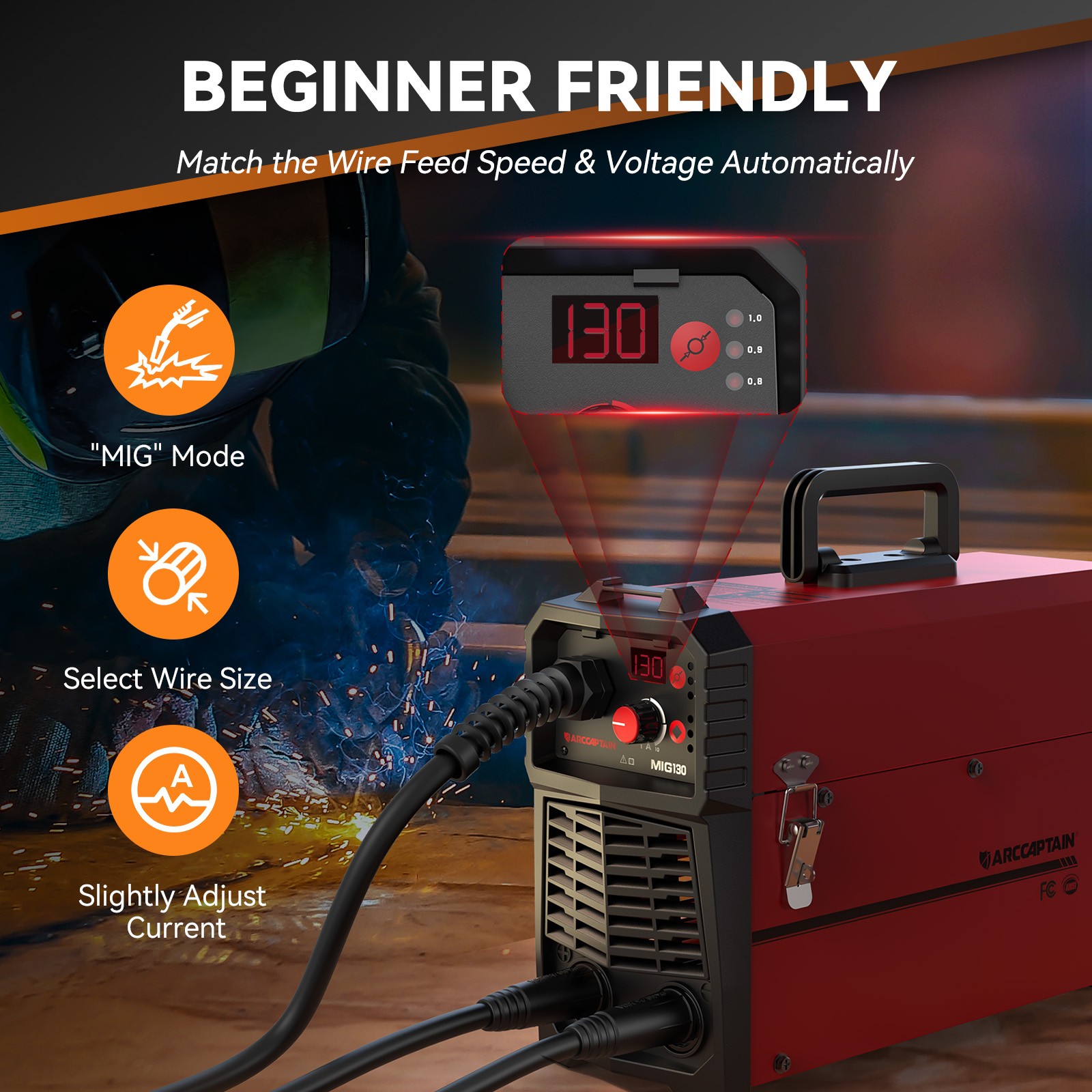 ARCCAPTAIN 130A 3 in 1 MIG Welder 110V with for MB15 15AK MIG Welding Gun Kit