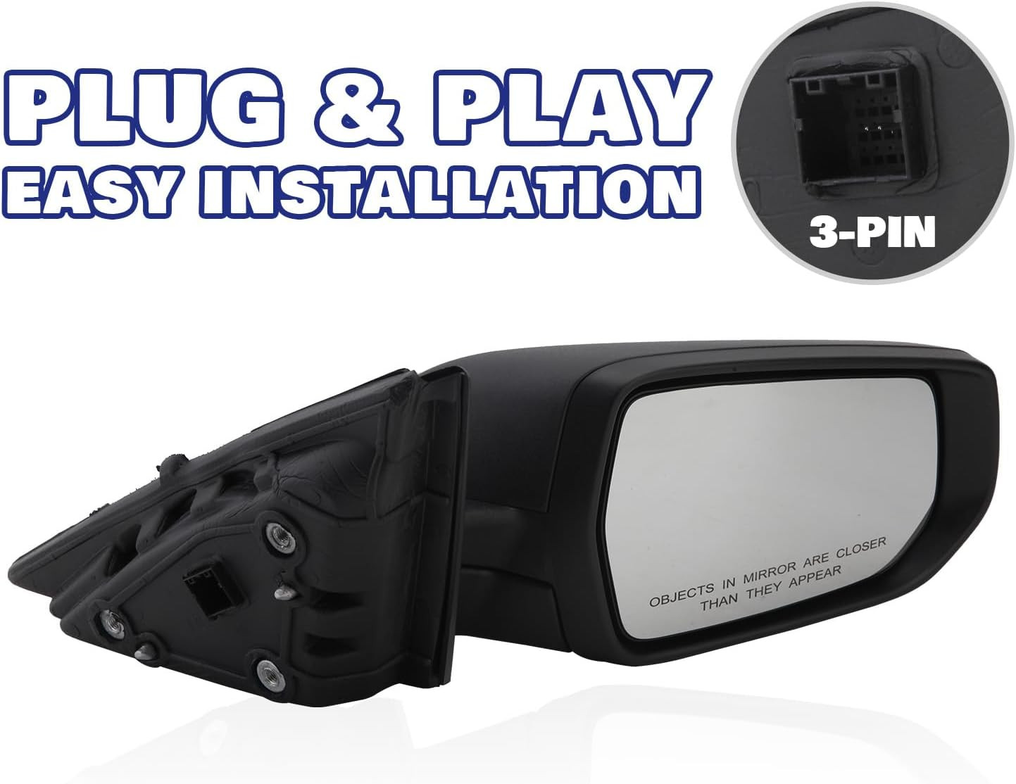 Passenger Side View Mirror Compatible with 2016-2022 Chevy Malibu L LS 3 Pins Ma