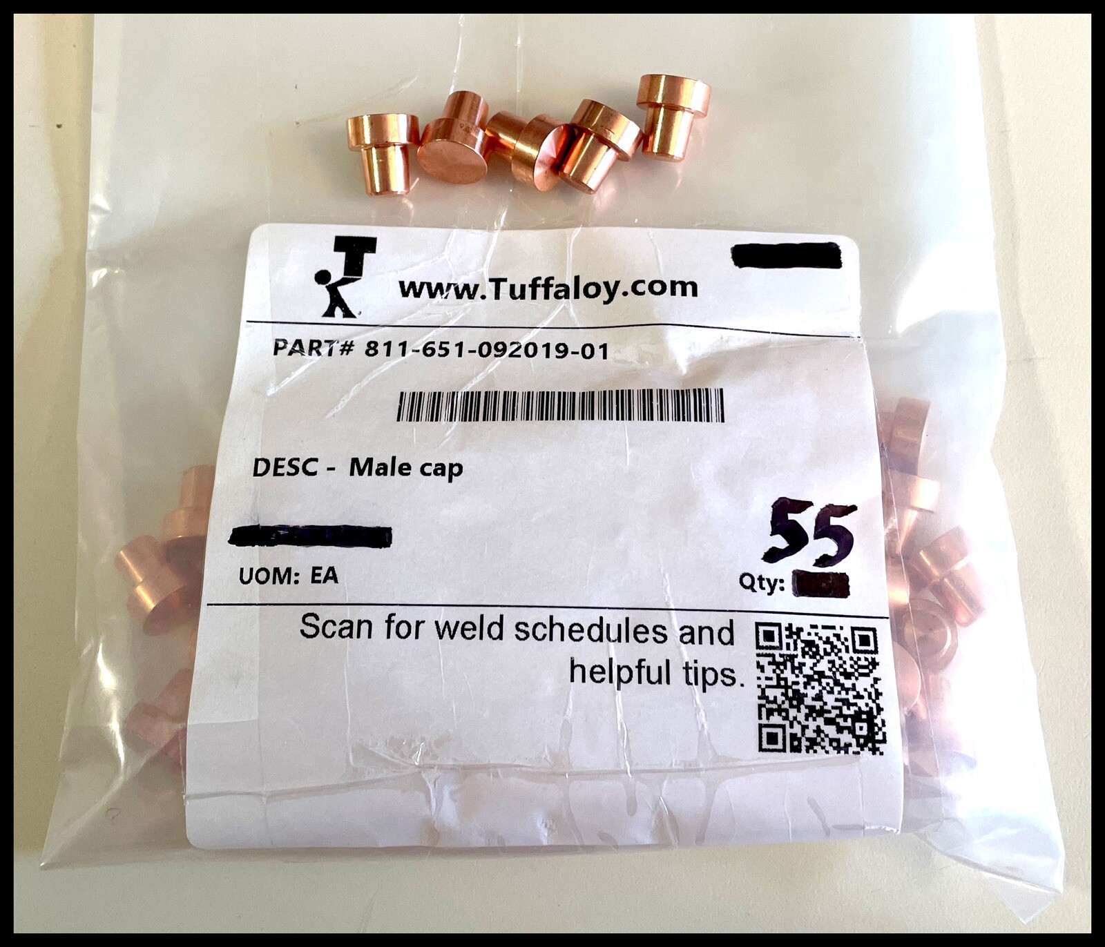 TUFFALOY Spot Welding Male Cap 811-651-092019-01 Flat C-nose – Lot of 55-pieces