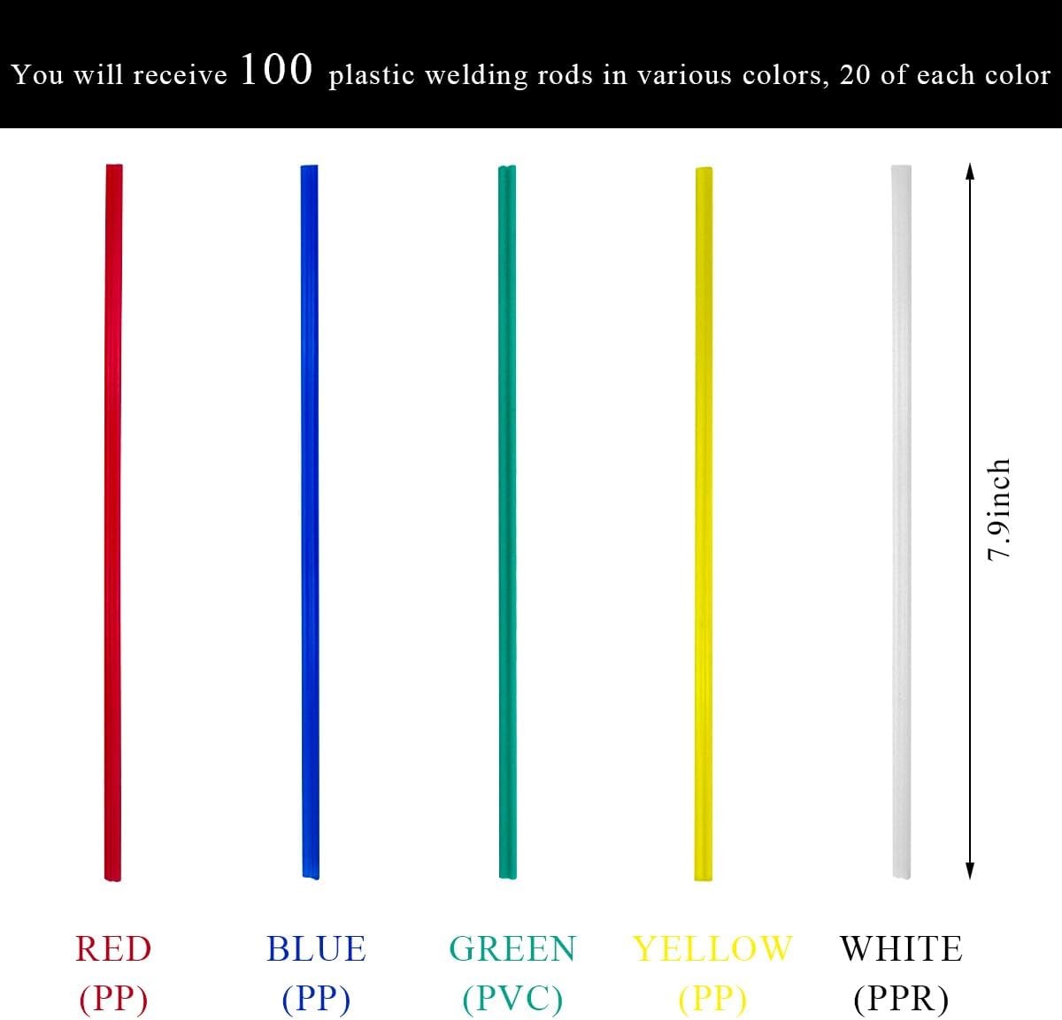 100 PCS Plastic Welding Rods, 7.9″ PP PVC PPR Plastic Welding Rods for Auto Bump