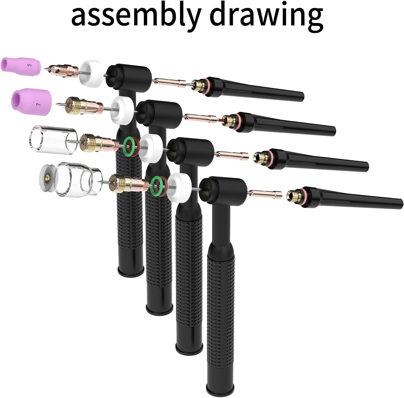 123 Pcs TIG Welding Torch Kit – Alumina Nozzle, Collets, Stubby Gas Lens #12 Hea