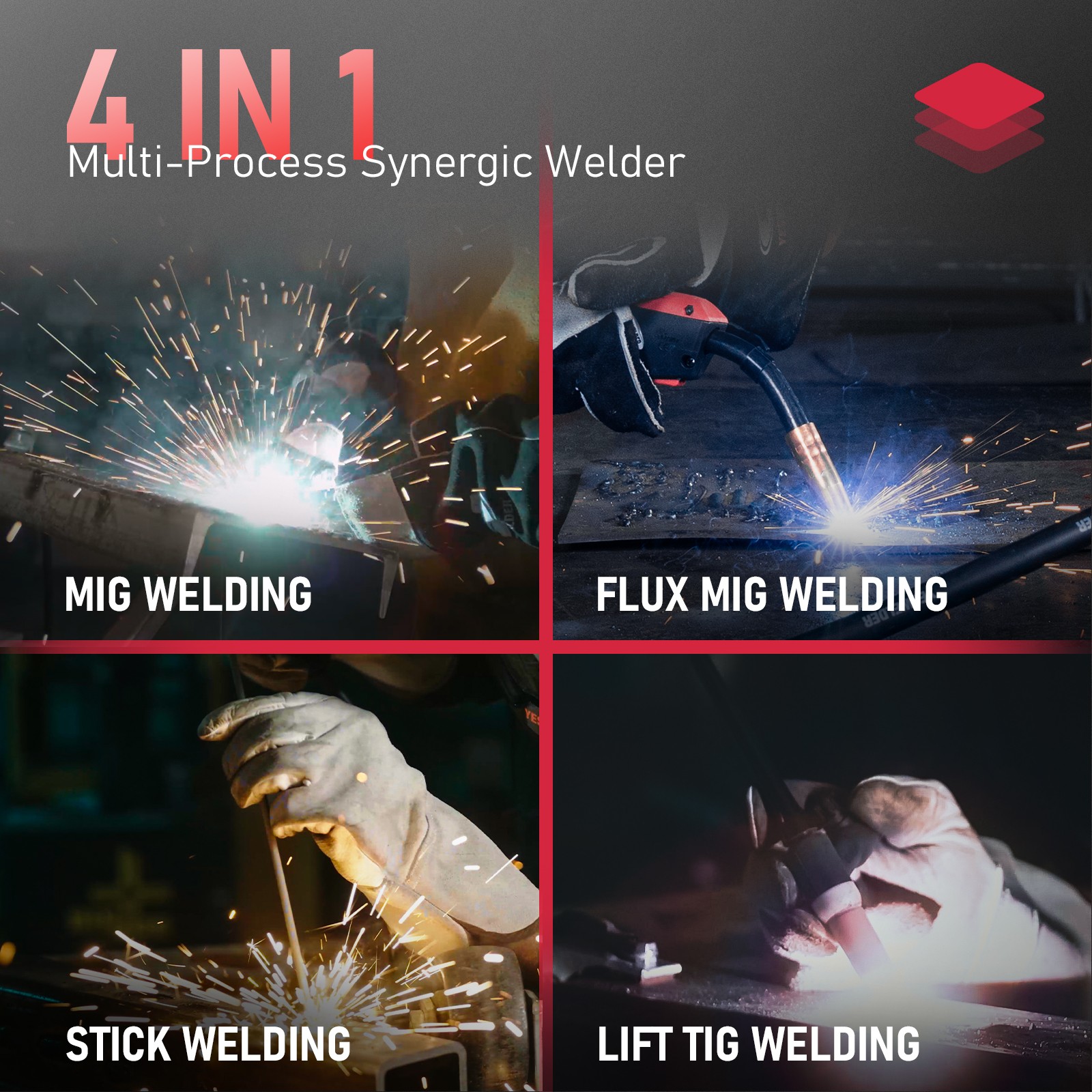 Flux Cored/Lift TIG/Stick/MIG Welder, 160Amp 110V/220V, 4 in 1 Welding Machine