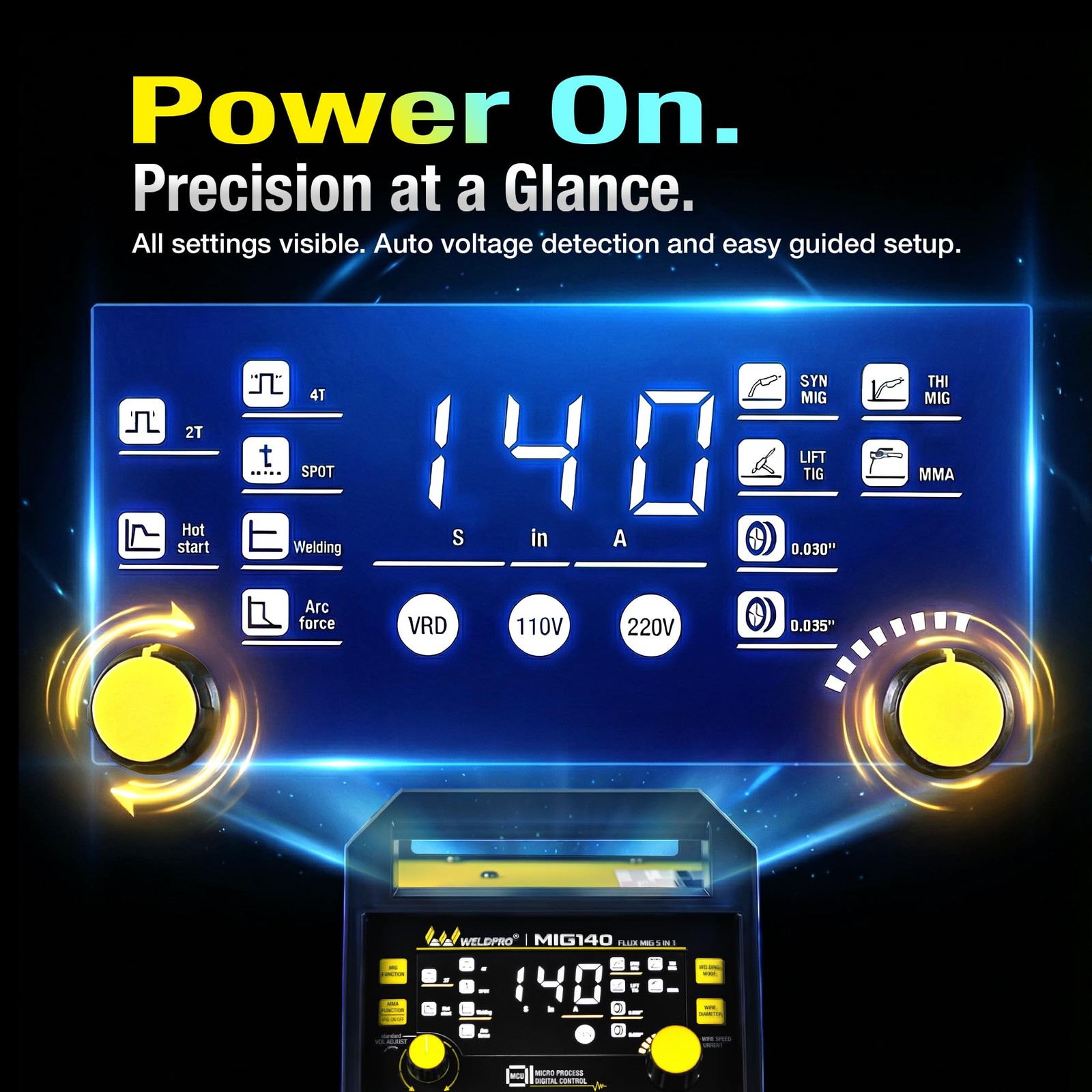 WELDPRO 140A MIG Welder 110/220V, 2026 Newest 5-in-1 Flux Core ‎7.5 Pounds