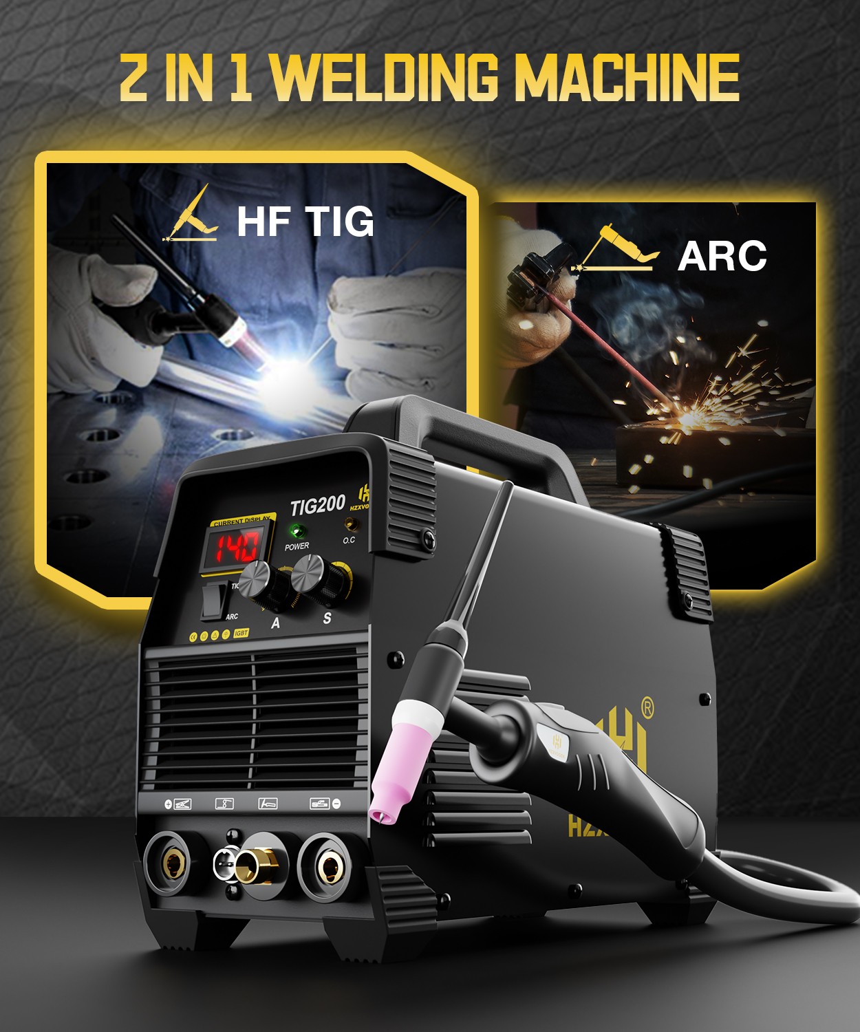HZXVOGEN TIG200 200A TIG/MMA Welder IGBT Inverter Dual Voltage Portable 110/220V