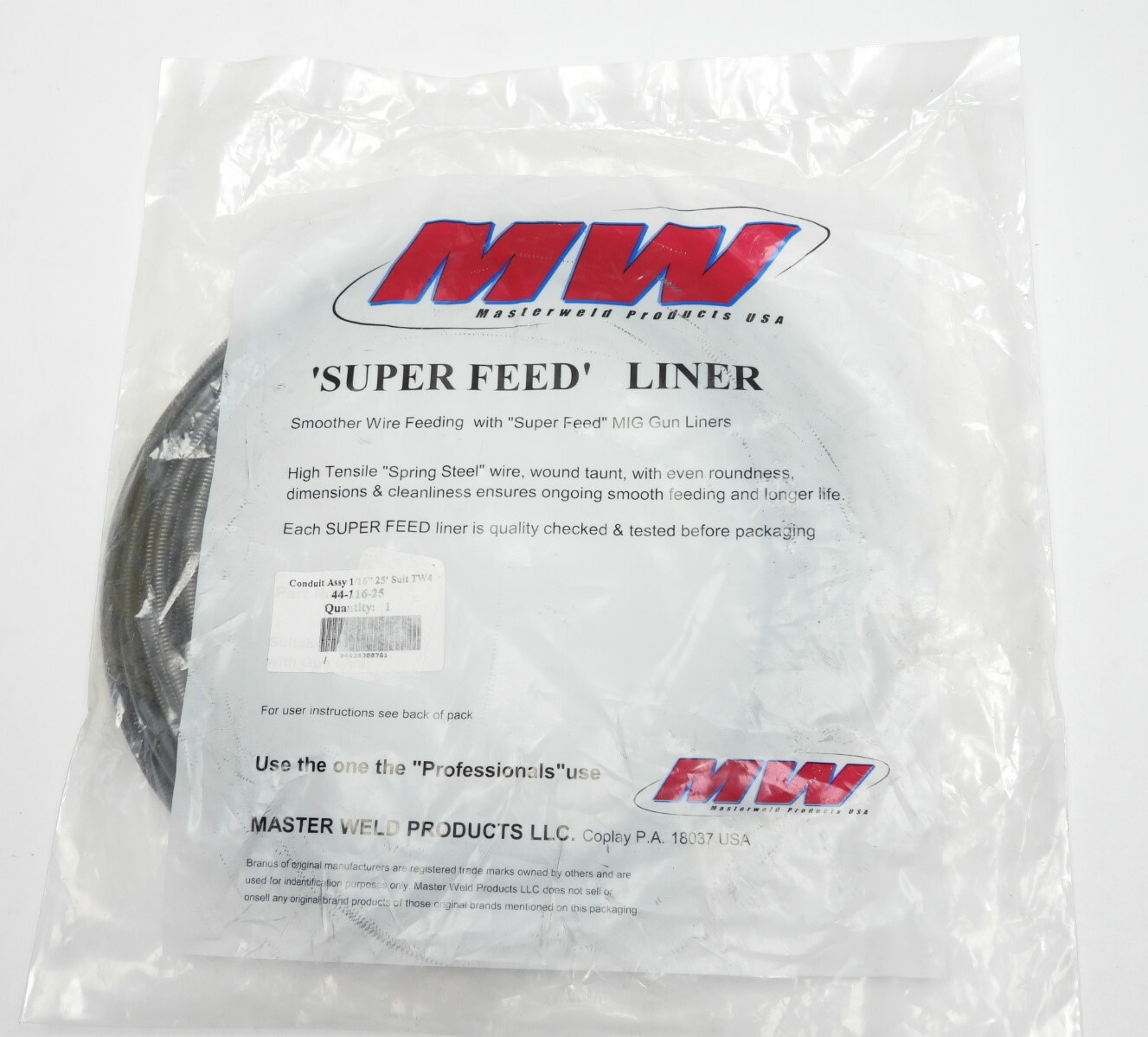 44-116-25 Mig Gun Liner .052 1/16″ 25ft Suit TW4 ‘Super Feed’ Tweco Style