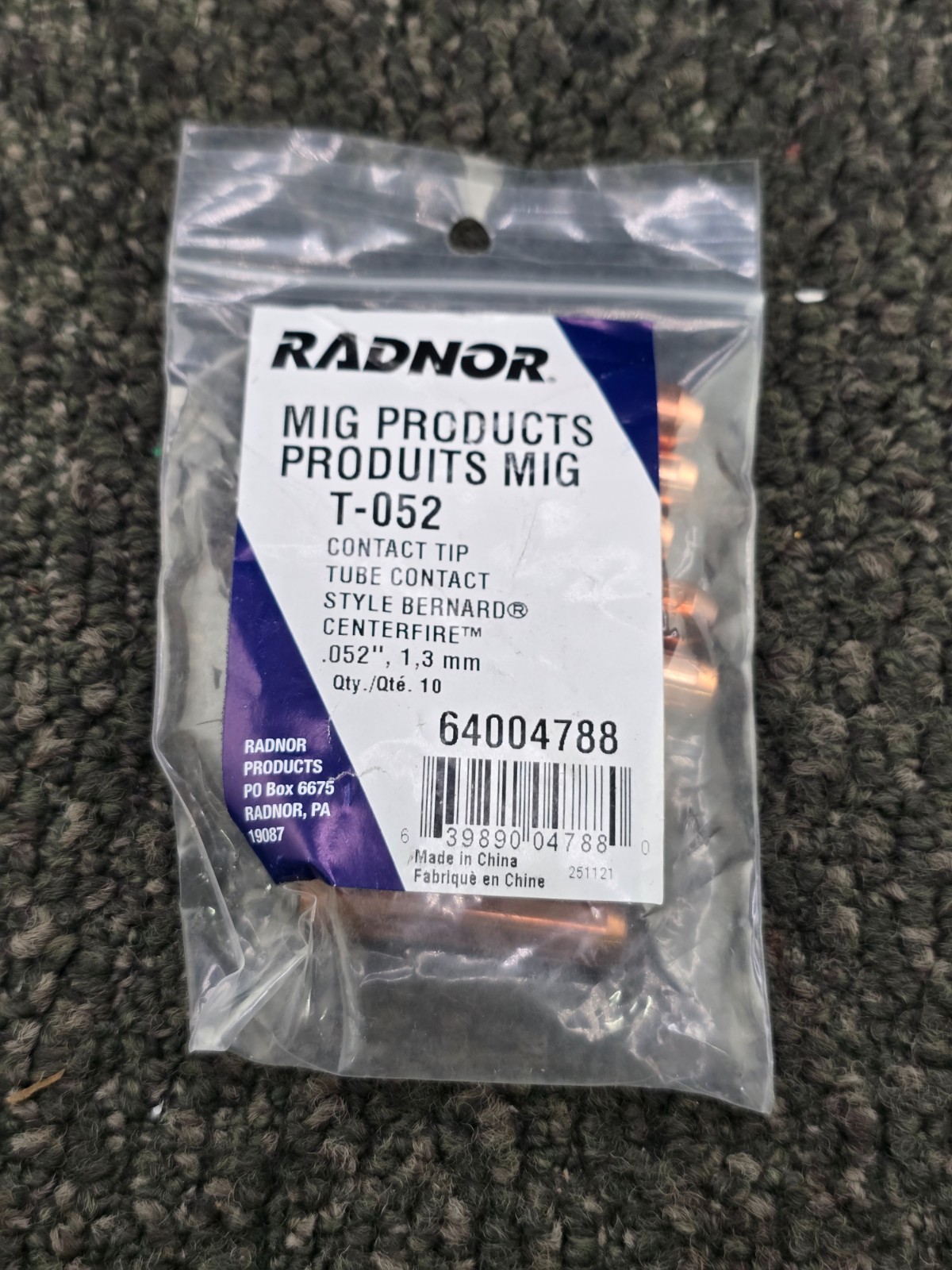 (QTY 20) Radnor 64004788: T-052 Contact Tip For Bernard MIG Guns