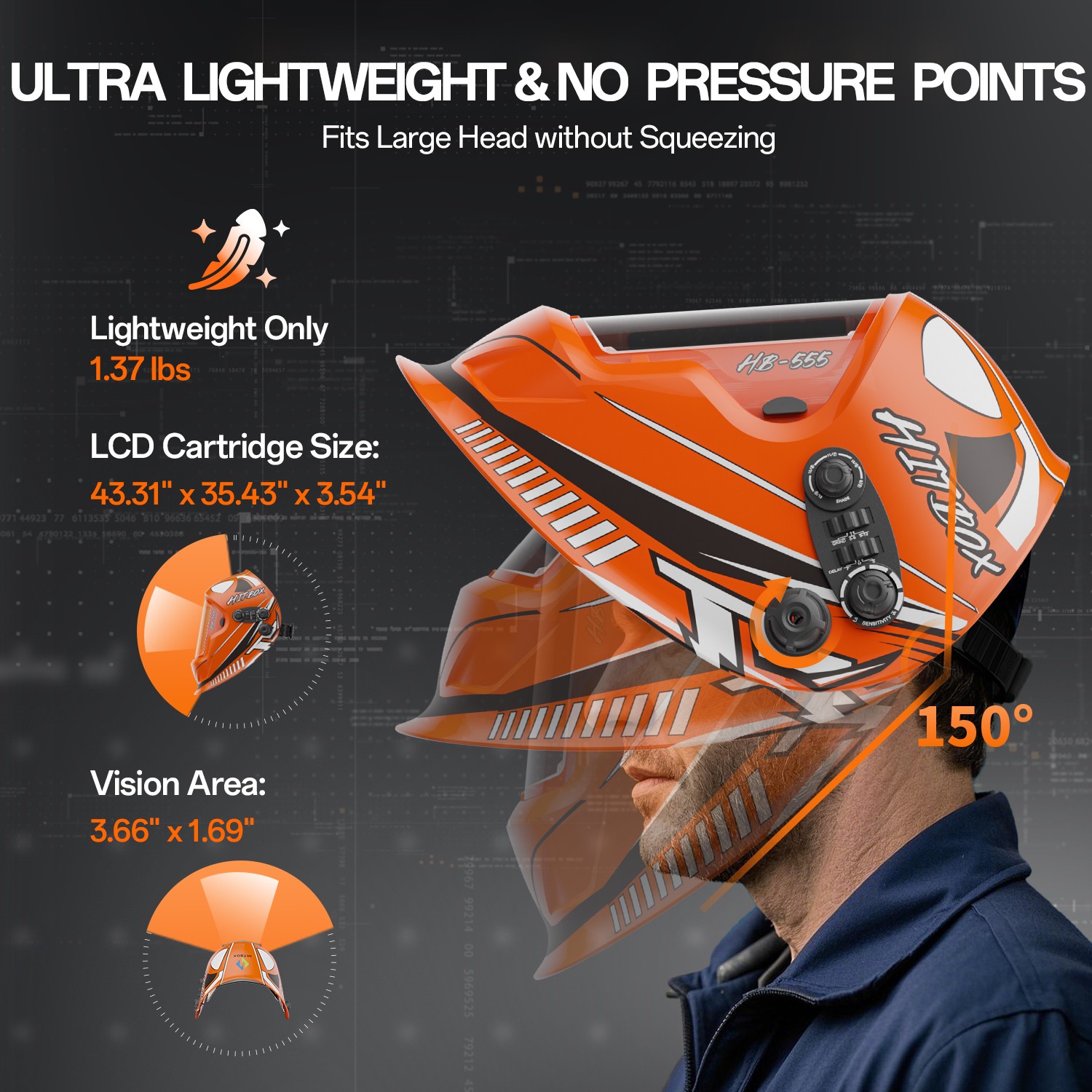 HITBOX True Color Auto-Darkening Welding Helmet Large View Welder Hood Mask NEW