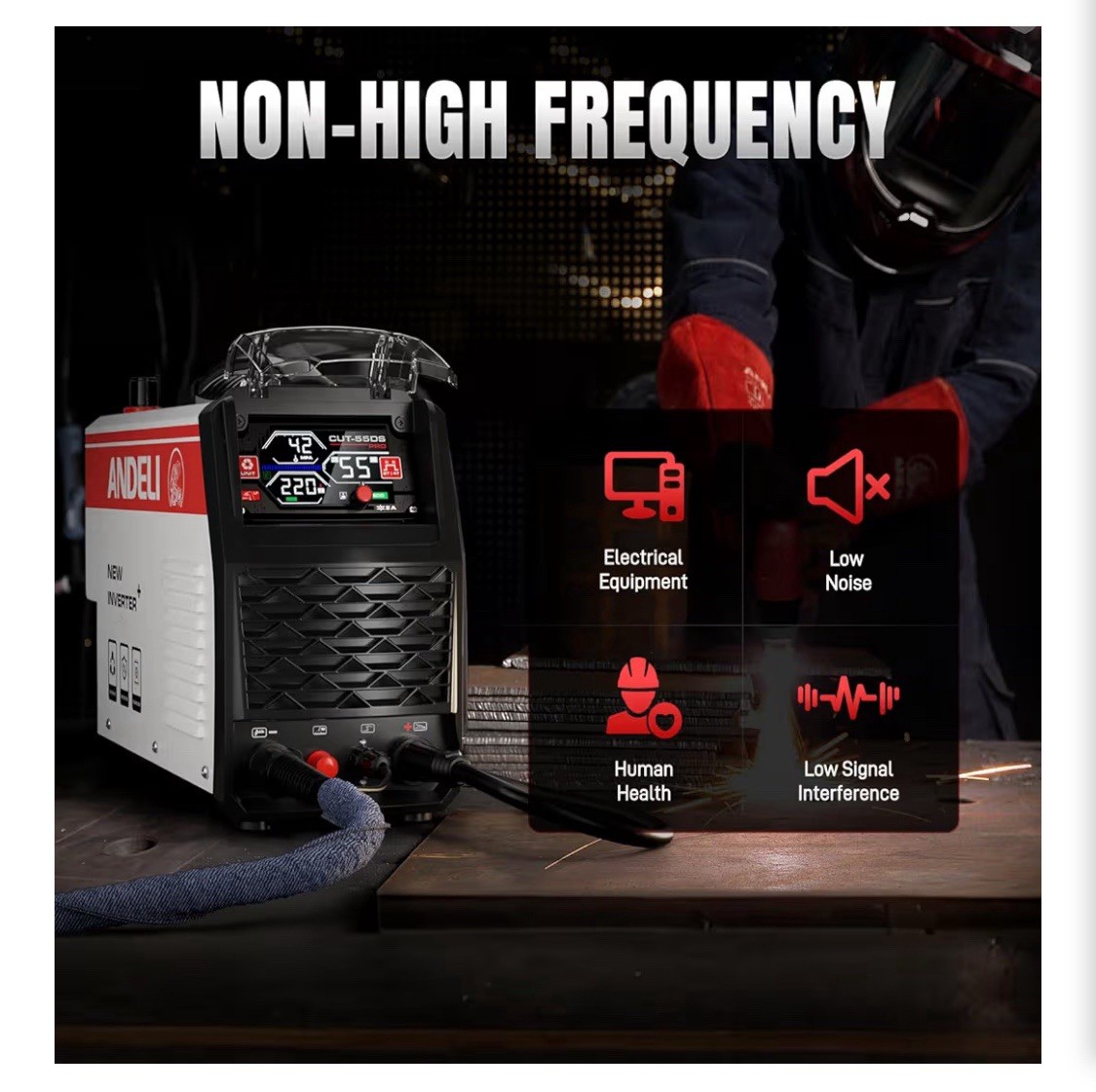 ANDELI CUT-50DS Inverter Plasma Cutter 55A w/ Torch, Clamp, Gas Hose, Box