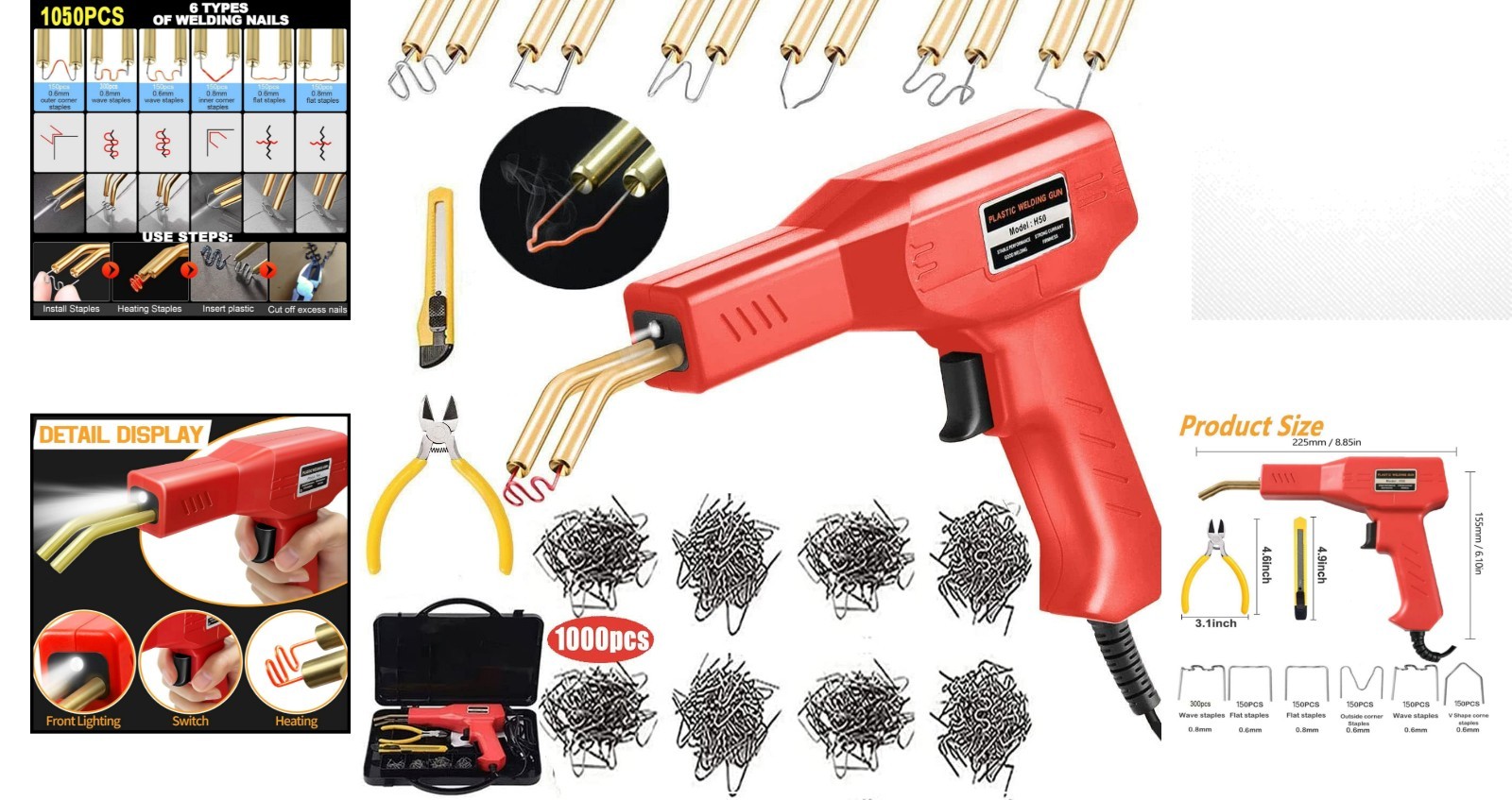 Professional Plastic Welding Kit: 50W Machine & 1050 Durable Staples Included