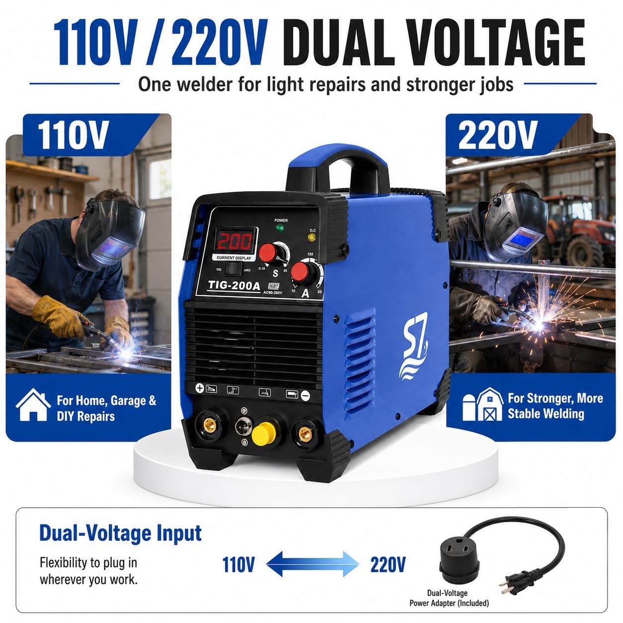 S7 Tig Welder, HF TIG/Stick/Arc Welders,200 Amp 110/220V Dual Voltage Pulse Weld