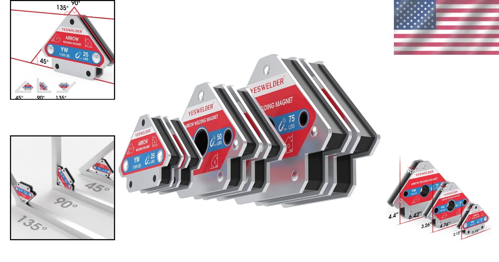 Strong Welding Magnet Assortment | 25/50/75 lb, 6 Pc