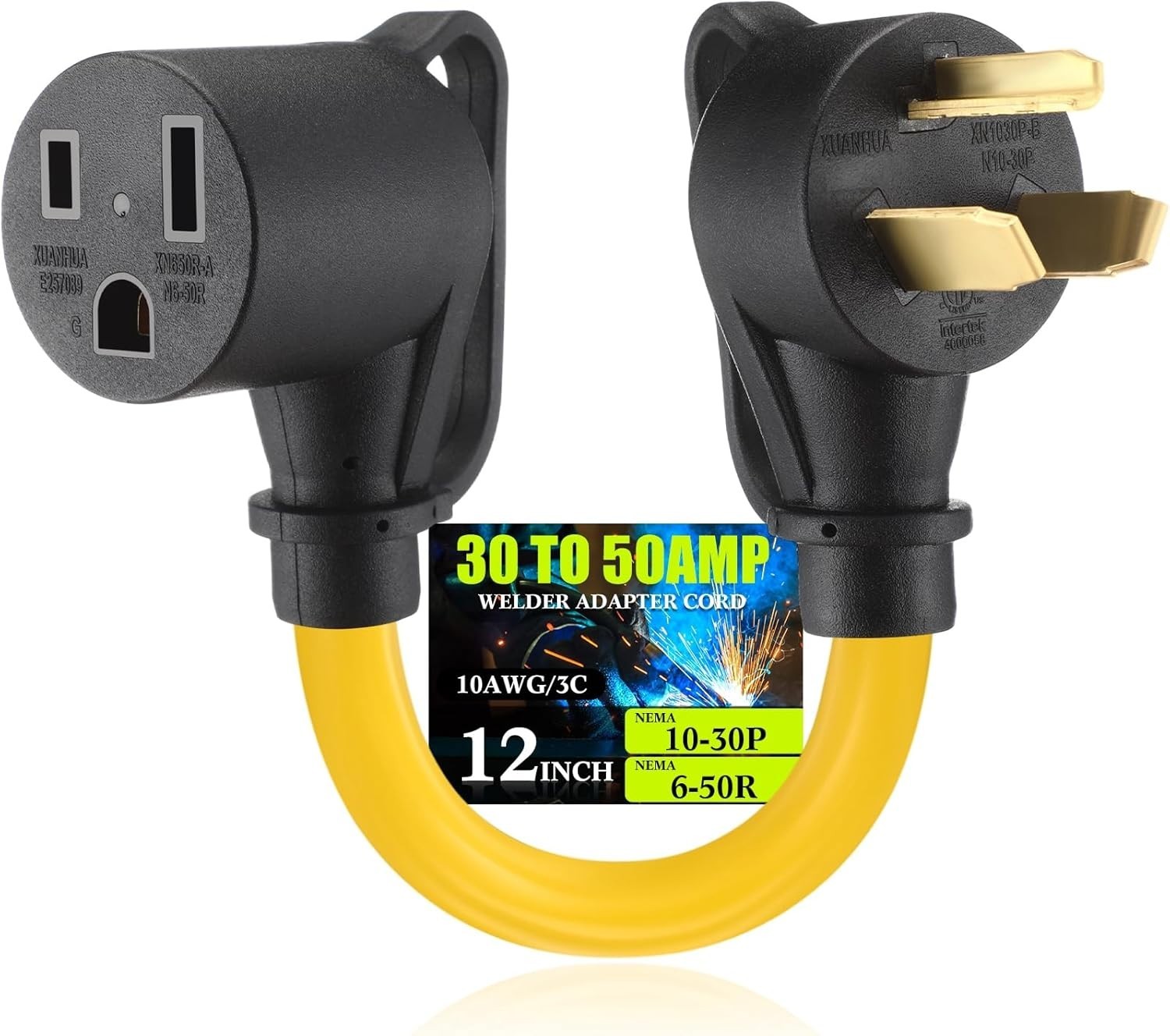 1 FT NEMA 10-30P to 6-50R 30Amp to 50Amp Welder Adapter Cord, NEMA 10-30P Mal…