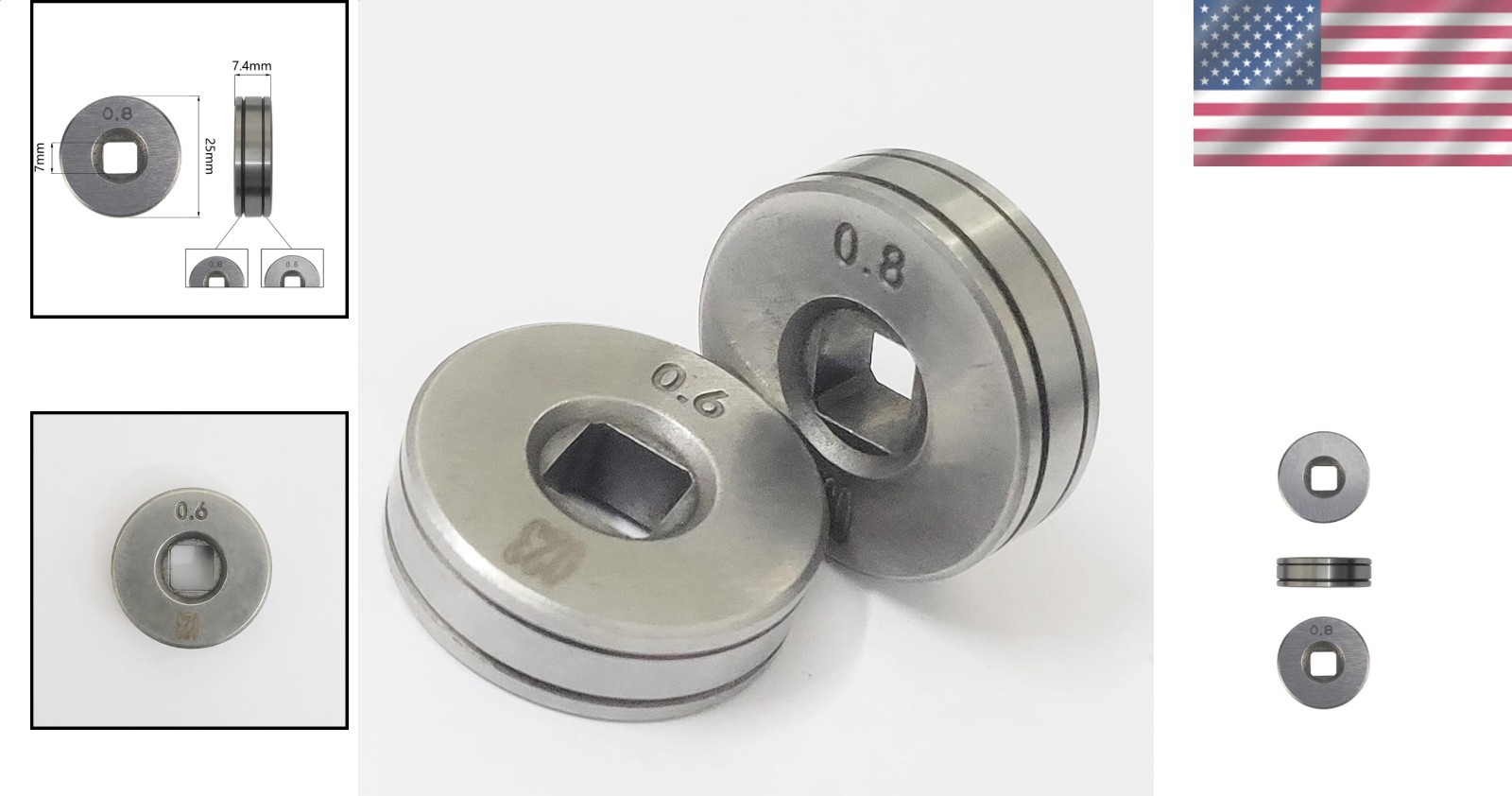 Wire Feed Rollers Pair 25mm OD Smooth Groove 0.6/0.8mm MIG MAG SSJ16