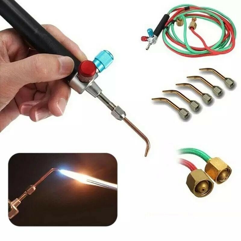 Butane Acetylene Oxygen Welder Gas Welding Torch Gun W/ 5 Nozzles Cutting Kit