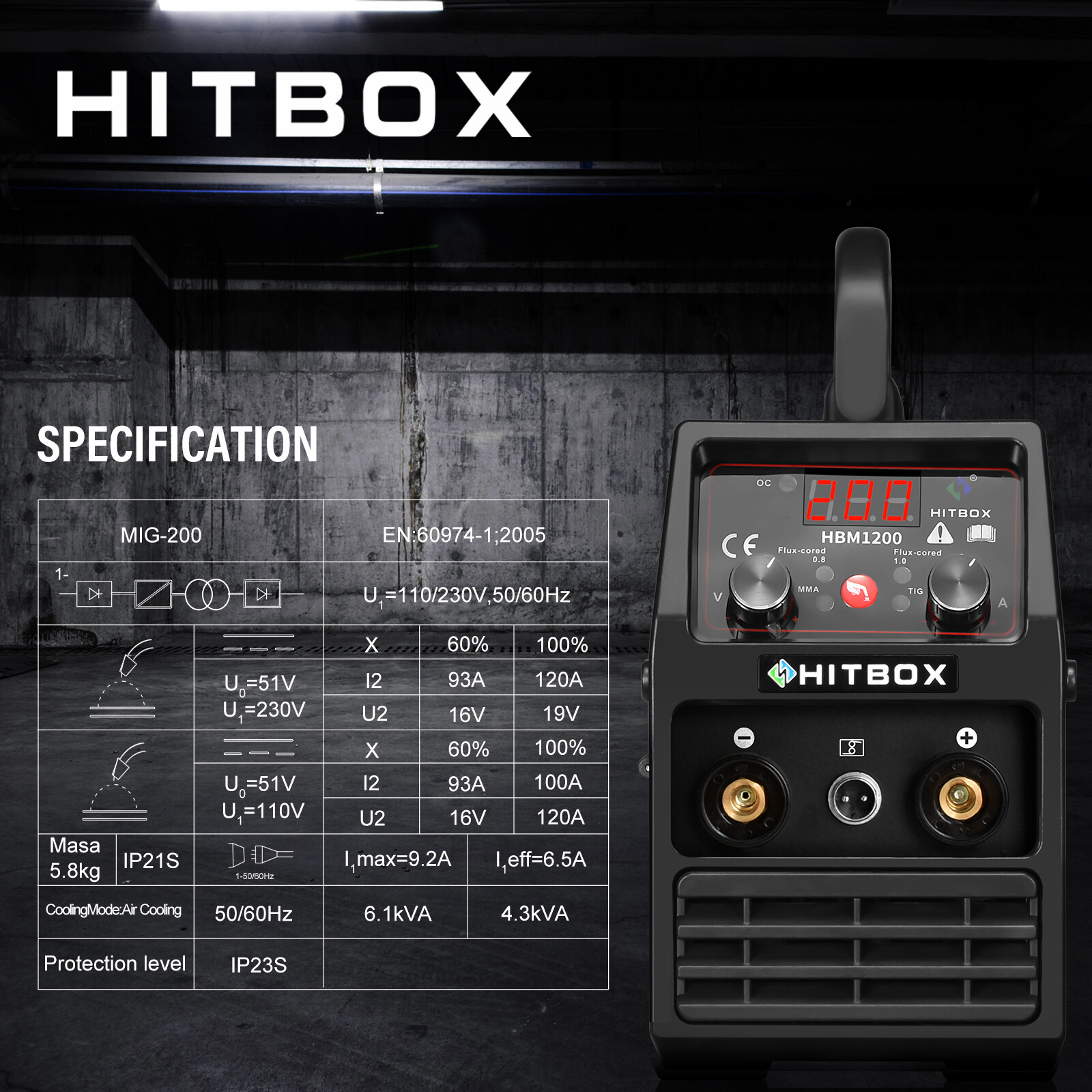 HITBOX 110V/220V DC MMA LIFT TIG MIG Welding Machine 3 in1 MIG Welder Flux Core