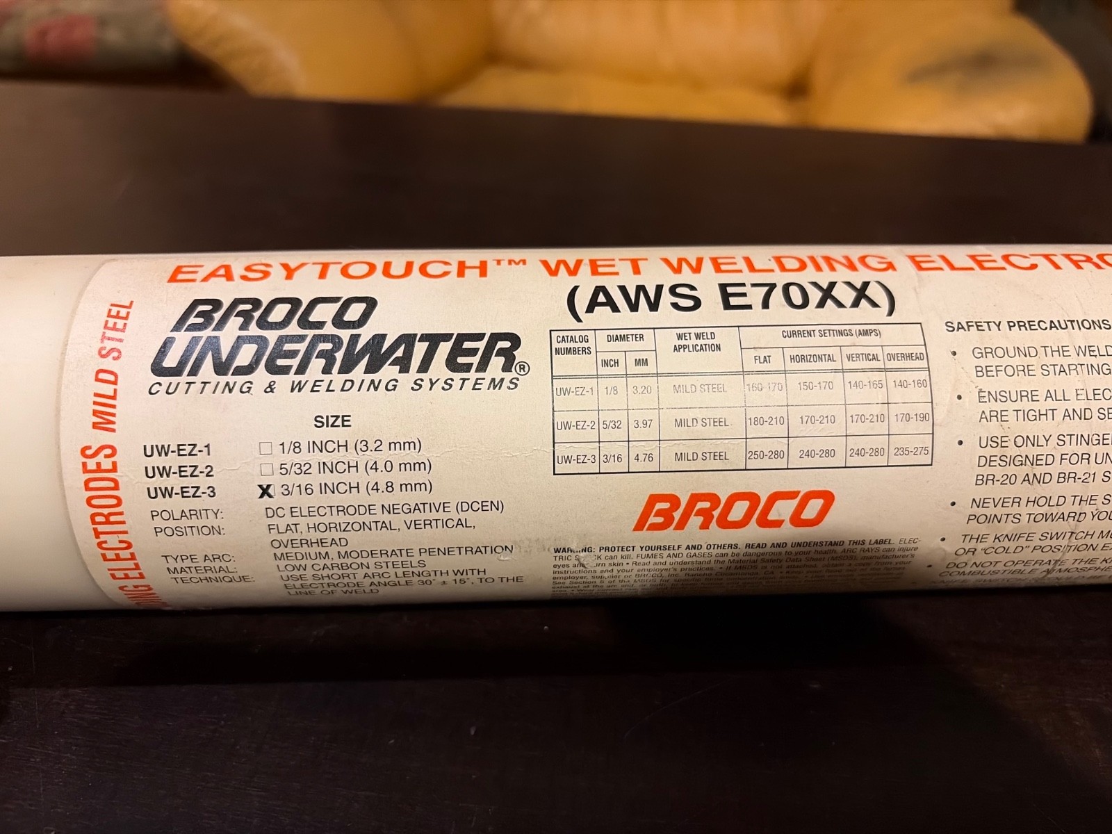 BROCO UNDERWATER wet welding electrodes. (AWS E70XX) 3/16inch (4.8mm)