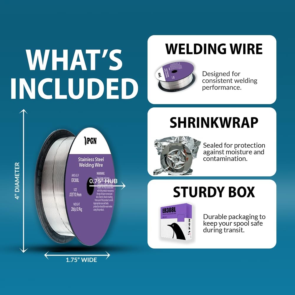 PGN Stainless Steel MIG Welding Wire – ER308L – 0.035 Inch, 2 Pound Spool – Low-