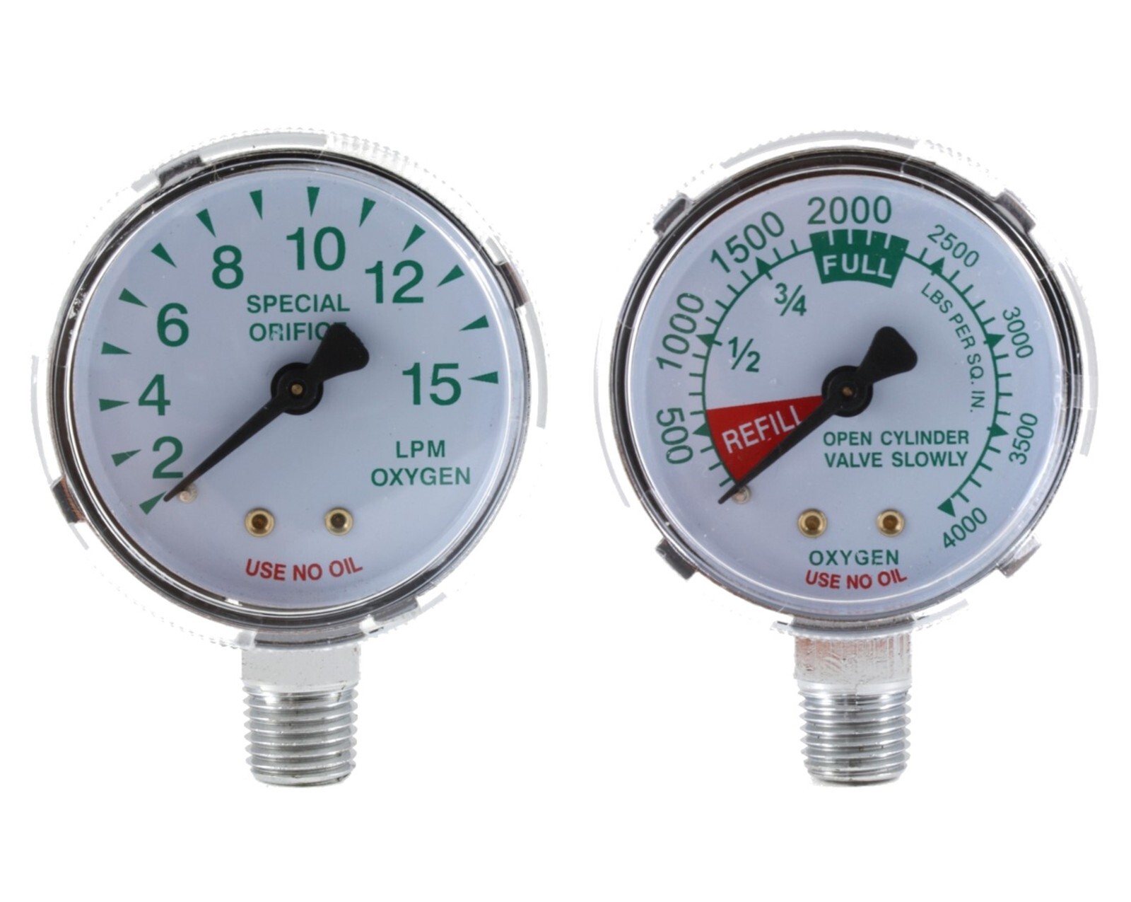 0-4000 psi and 0-15 LPM Gauges for Oxygen Regulator – 2.5 inches (PAIR)