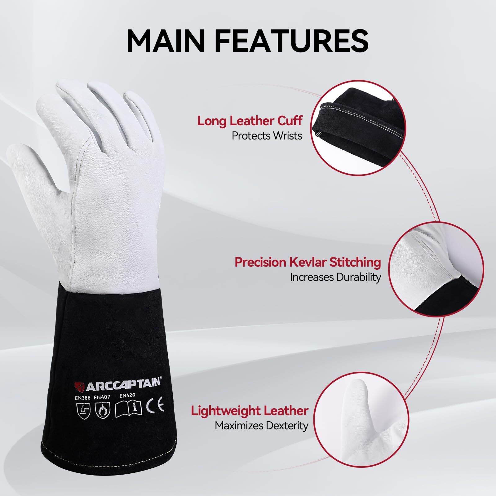 Soft Goat Grain Tig Welding Gloves With High Dexterity 4inch Extended Cuff Comfo