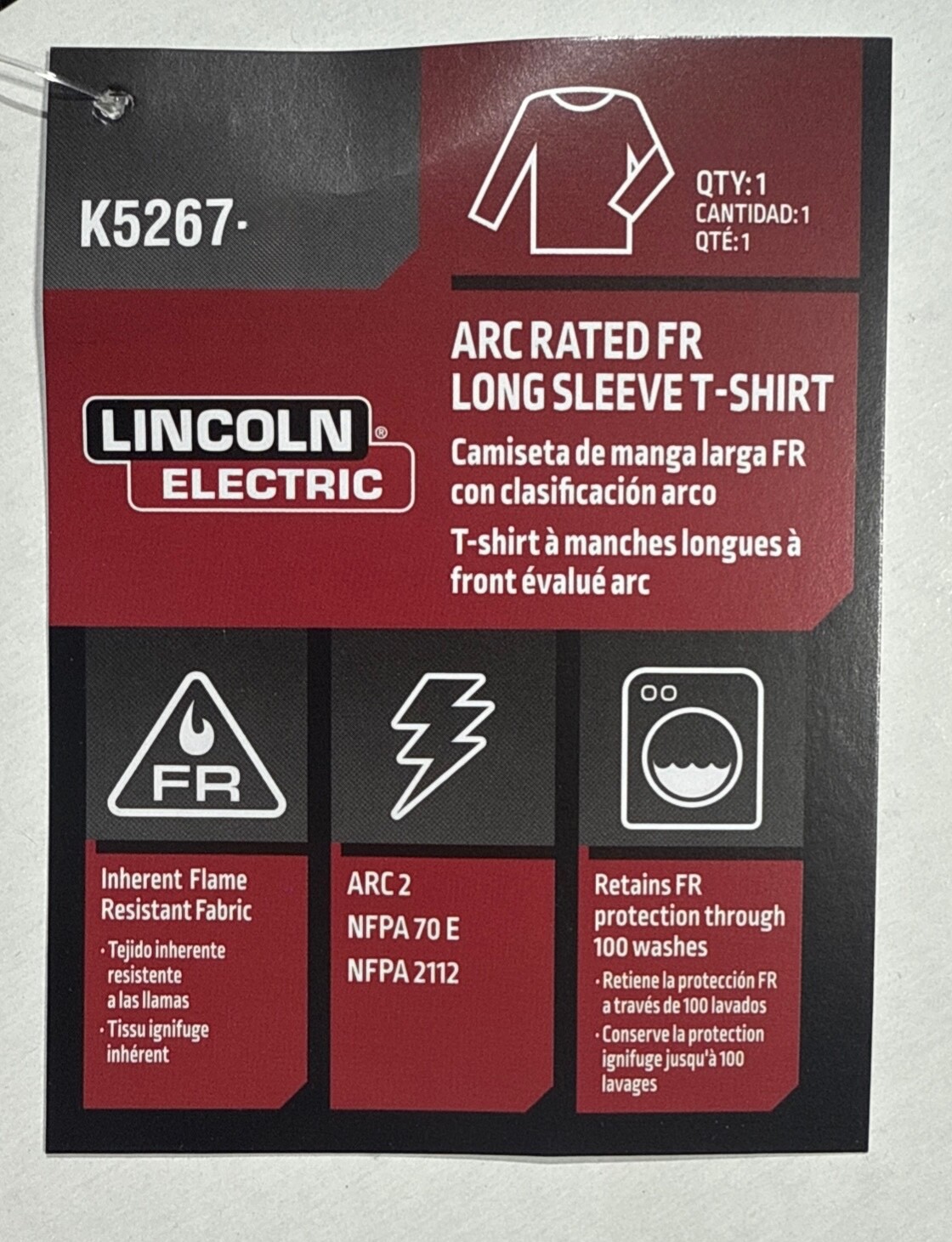 LINCOLN ELECTRIC K5267 Series ARC RATED FR LONG SLEEVE T-SHIRT.