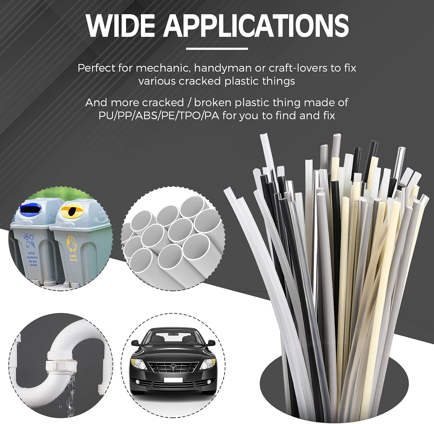 78 Pieces Plastic Welding Rods, 1/8 Inch Diameter (3mm) Round Sticks, PU PP ABS