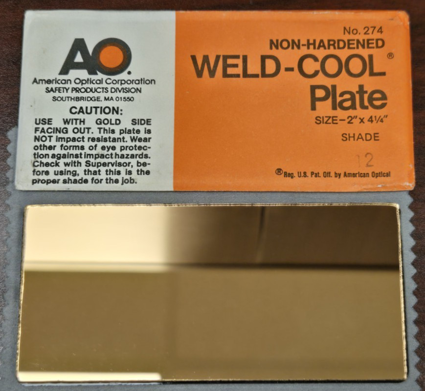 American Optical AO No 274 Weld Cool Shade 12 Non Hardened Gold Mirror Lens NOS