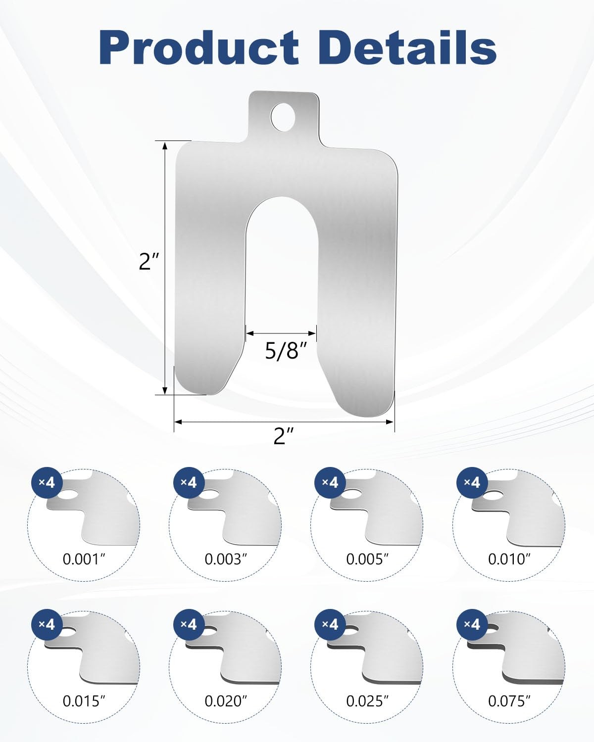32PCS Stainless Steel Metal Shims Kit 2×2 Inch Slotted 0.001-0.075 Inch Corrosio